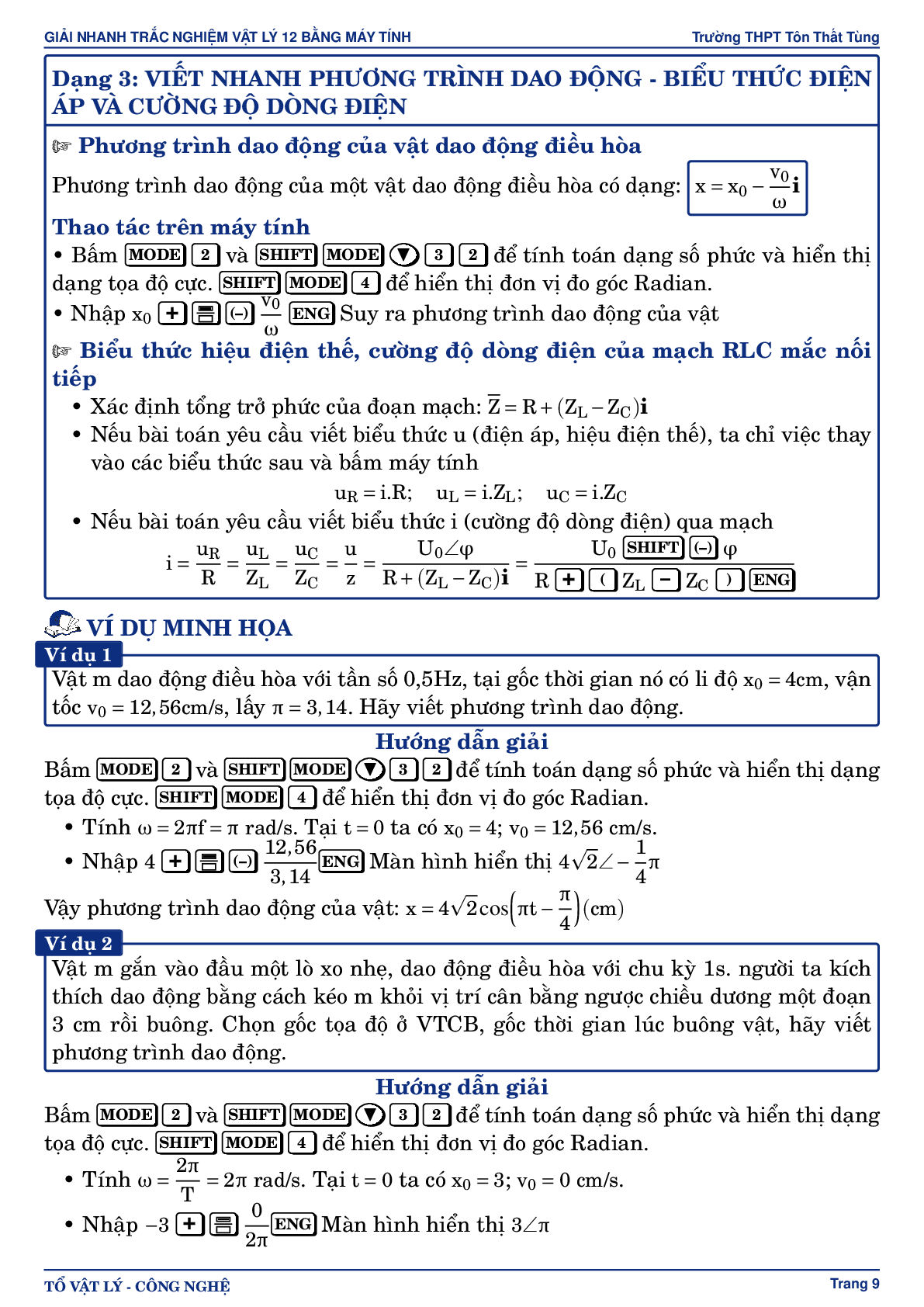 Giải nhanh một số bài toán Vật lý 12 bằng máy tính Casio Fx 570ES_VN - Vinacal (trang 9)