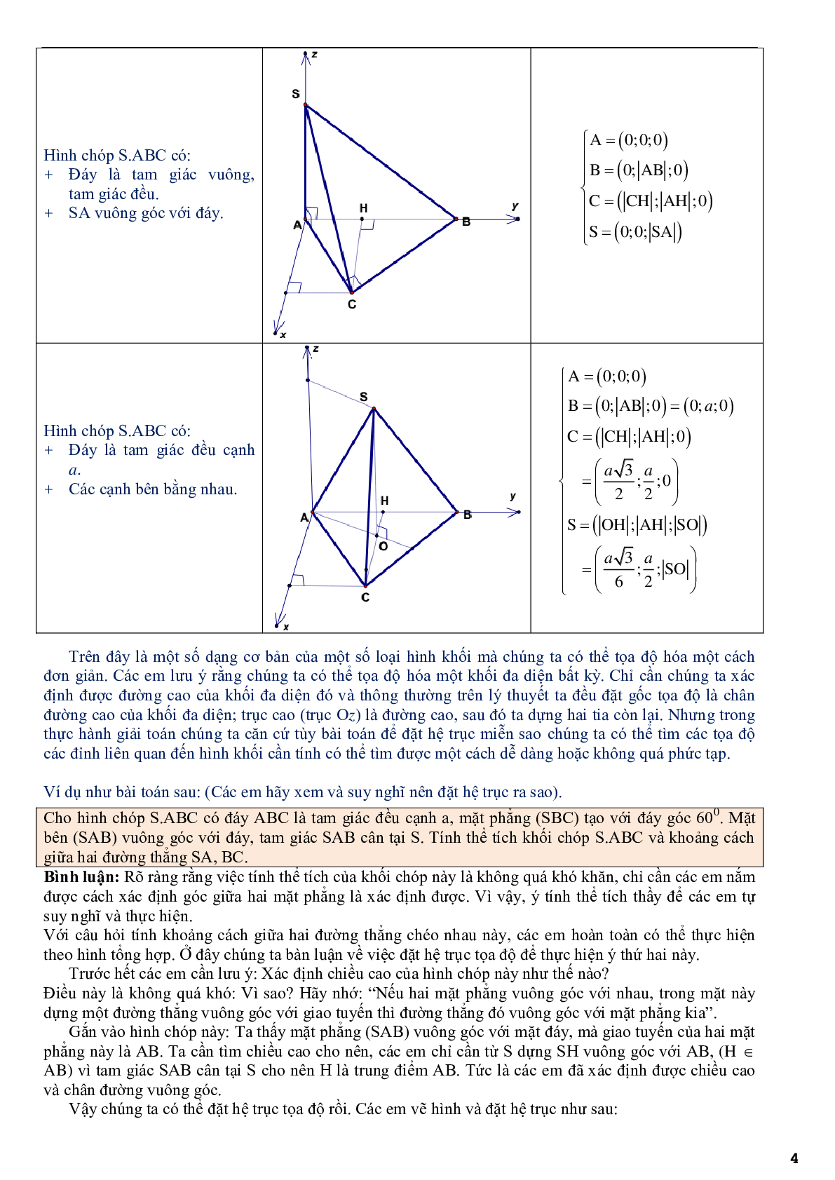 Ứng dụng phương pháp tọa độ để giải bài toán hình học không gian - phần 2 (trang 4)