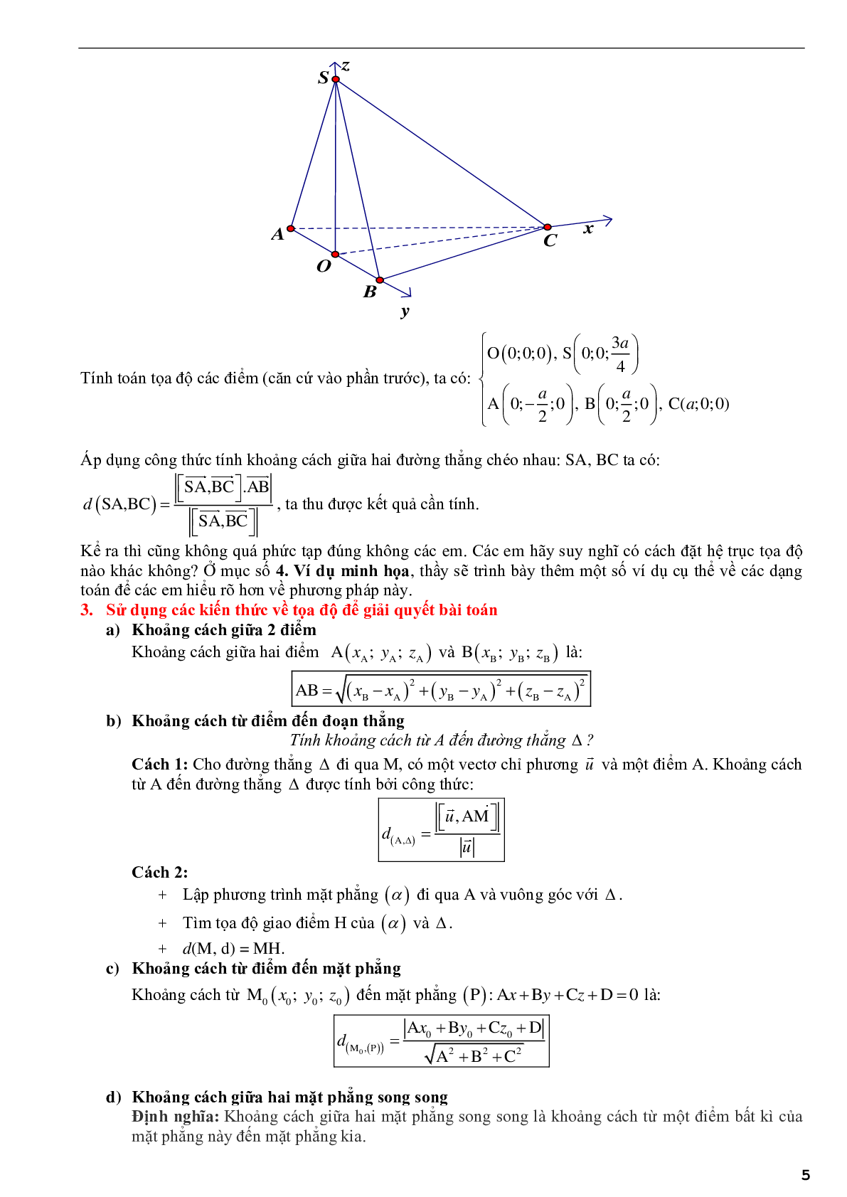 Ứng dụng phương pháp tọa độ để giải bài toán hình học không gian - phần 2 (trang 5)