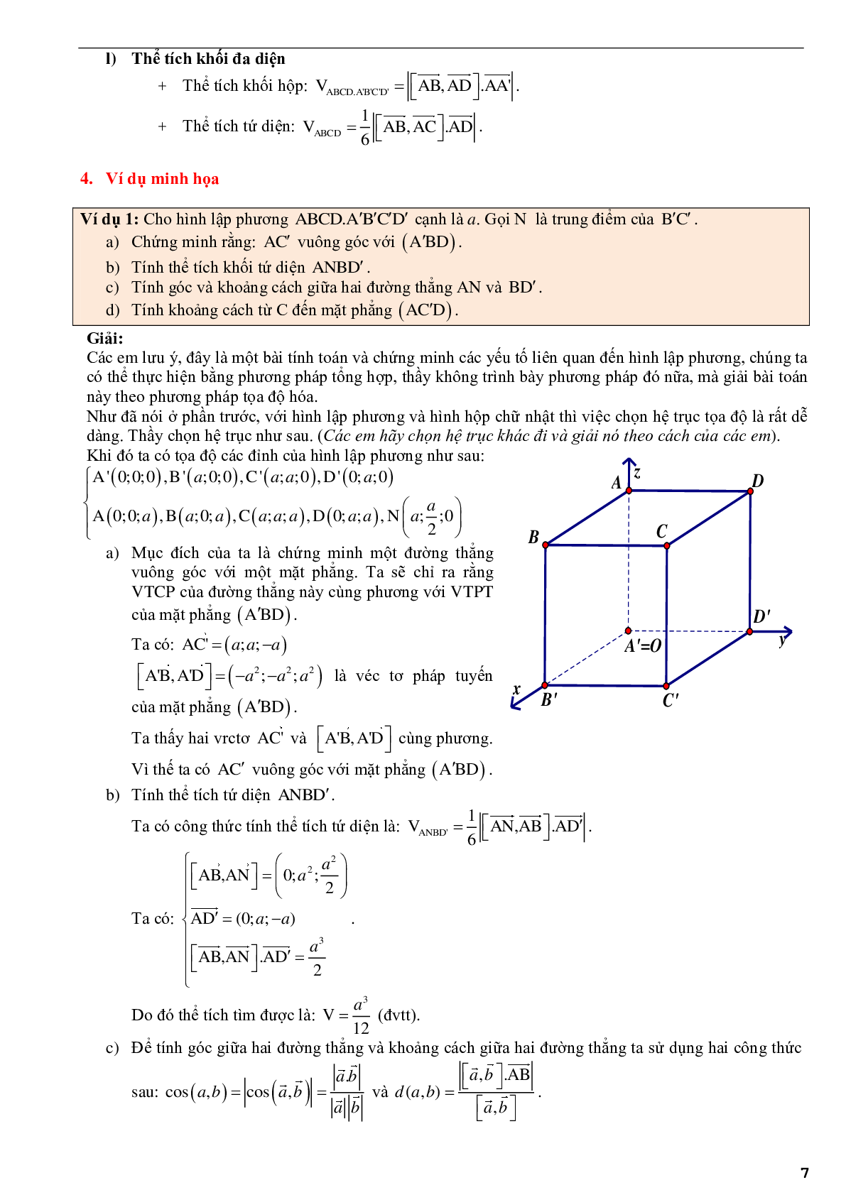 Ứng dụng phương pháp tọa độ để giải bài toán hình học không gian - phần 2 (trang 7)