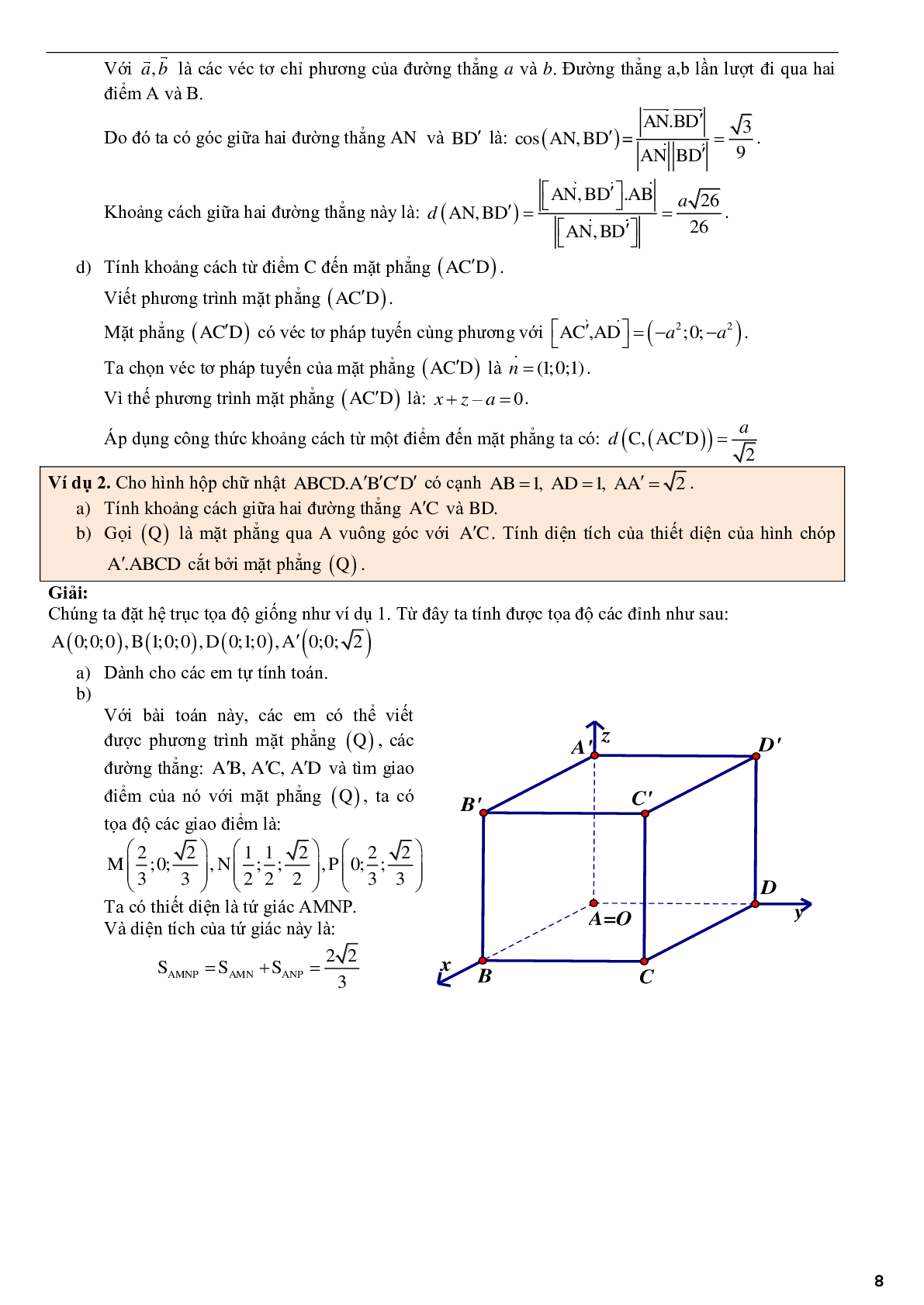 Ứng dụng phương pháp tọa độ để giải bài toán hình học không gian - phần 2 (trang 8)