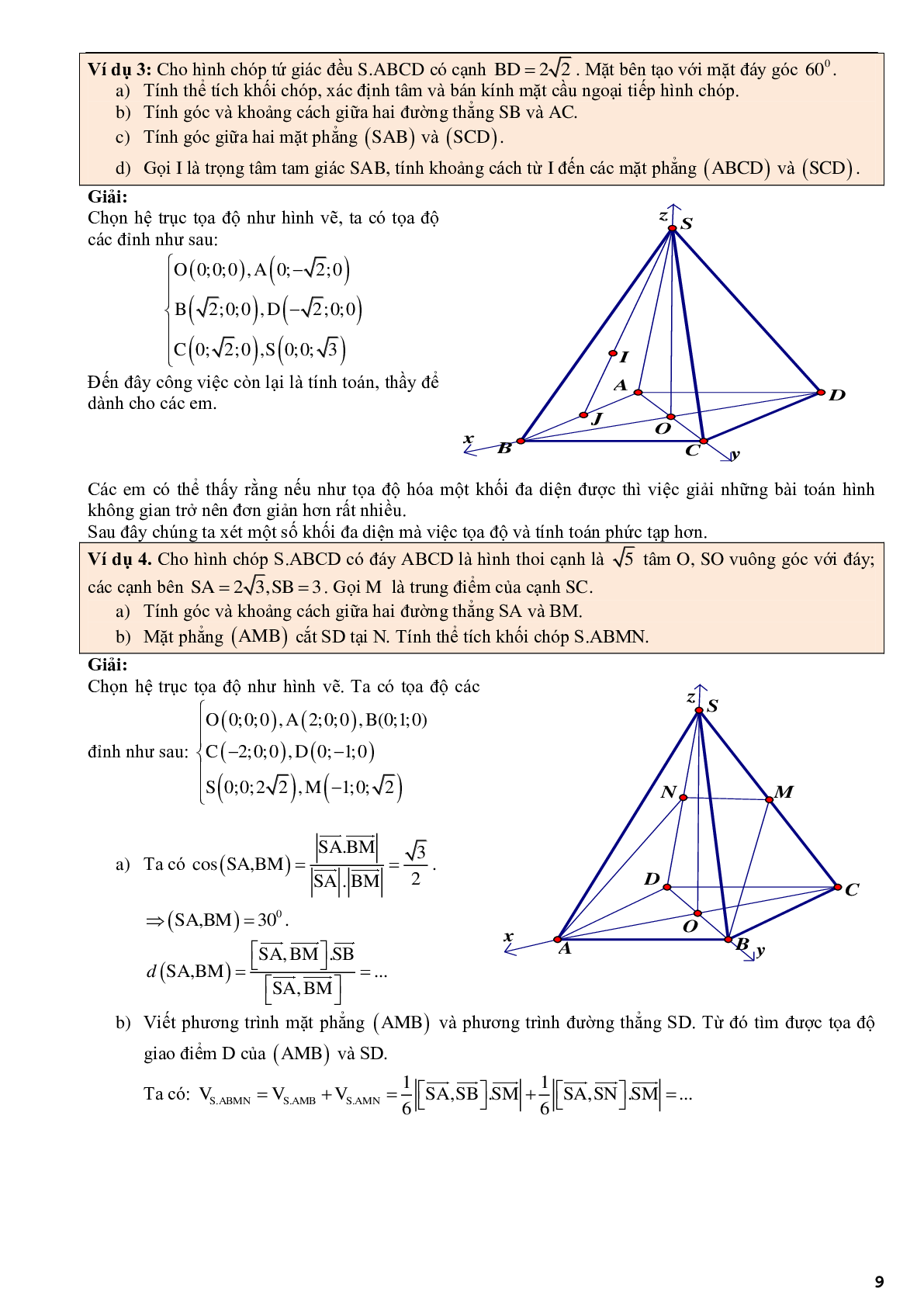 Ứng dụng phương pháp tọa độ để giải bài toán hình học không gian - phần 2 (trang 9)