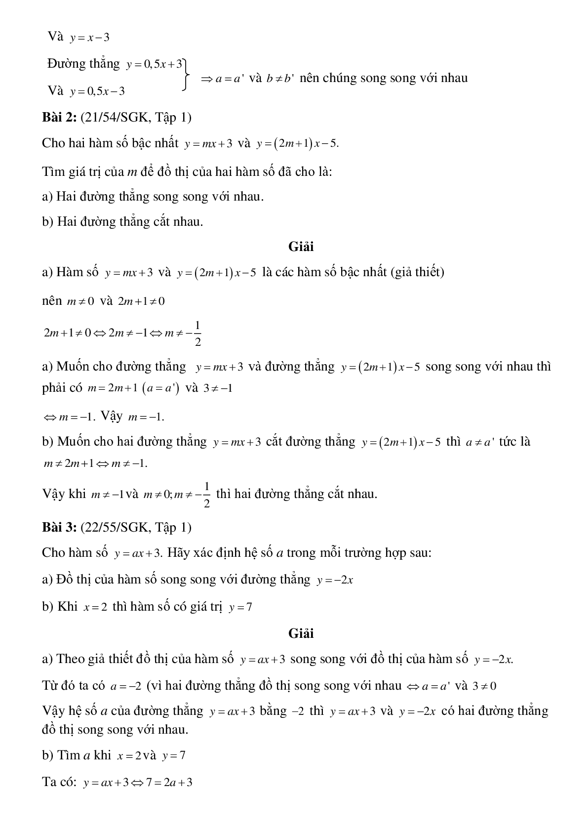 50 Bài tập Đường thẳng song song và đường thẳng cắt nhau (có đáp án)- Toán 9 (trang 2)