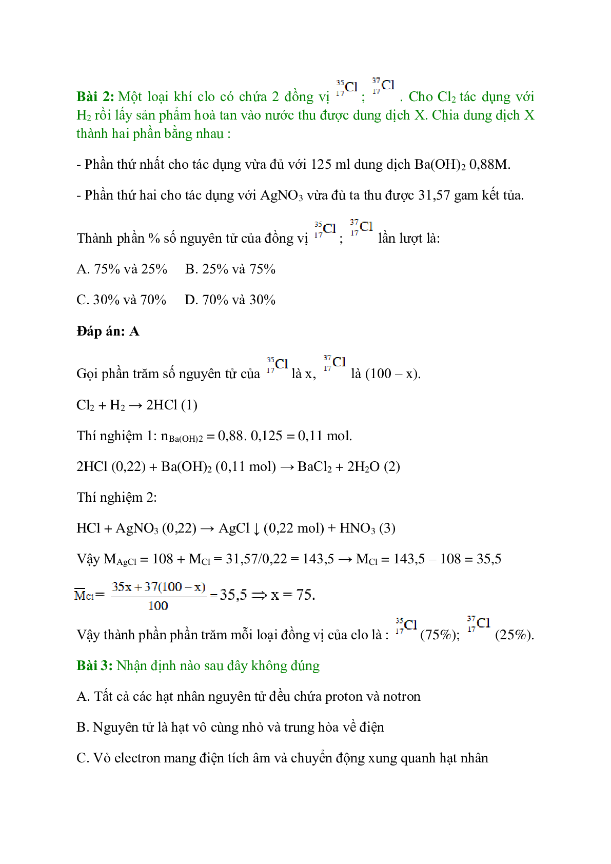Trắc nghiệm Luyện tập: Thành phần nguyên tử có đáp án - Hóa học 10 (trang 2)