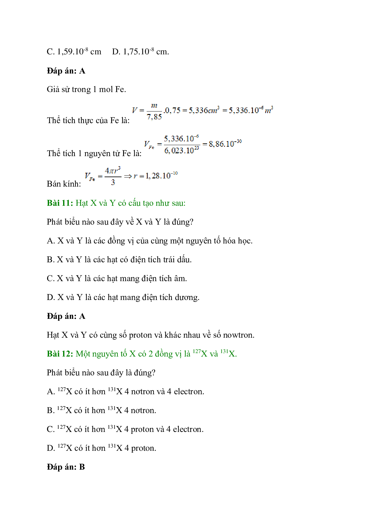 Trắc nghiệm Luyện tập: Thành phần nguyên tử có đáp án - Hóa học 10 (trang 6)