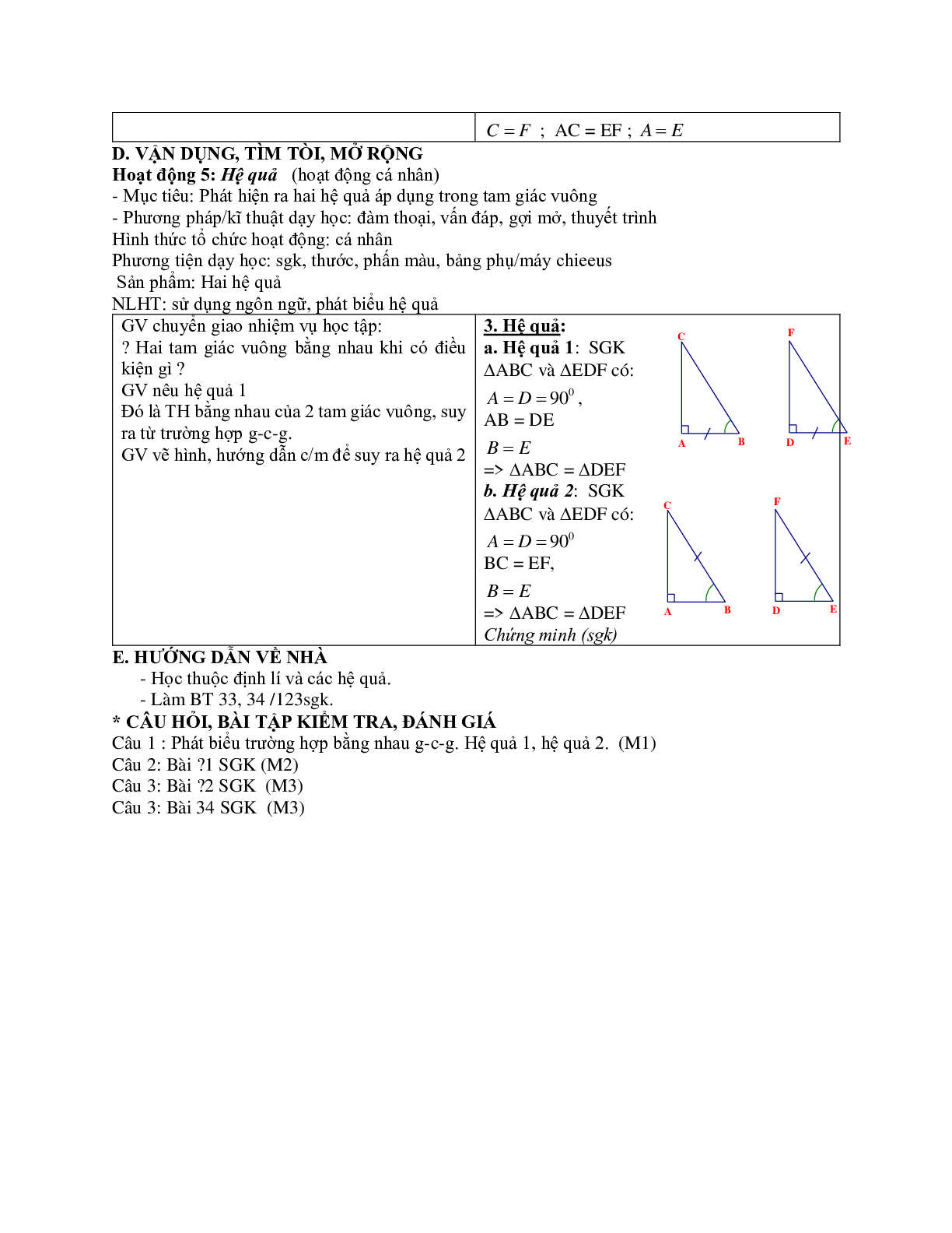 Giáo án Toán học 7 bài 5: Trường hợp bằng nhau thứ ba của tam giác góc - cạnh - góc mới nhất (trang 3)