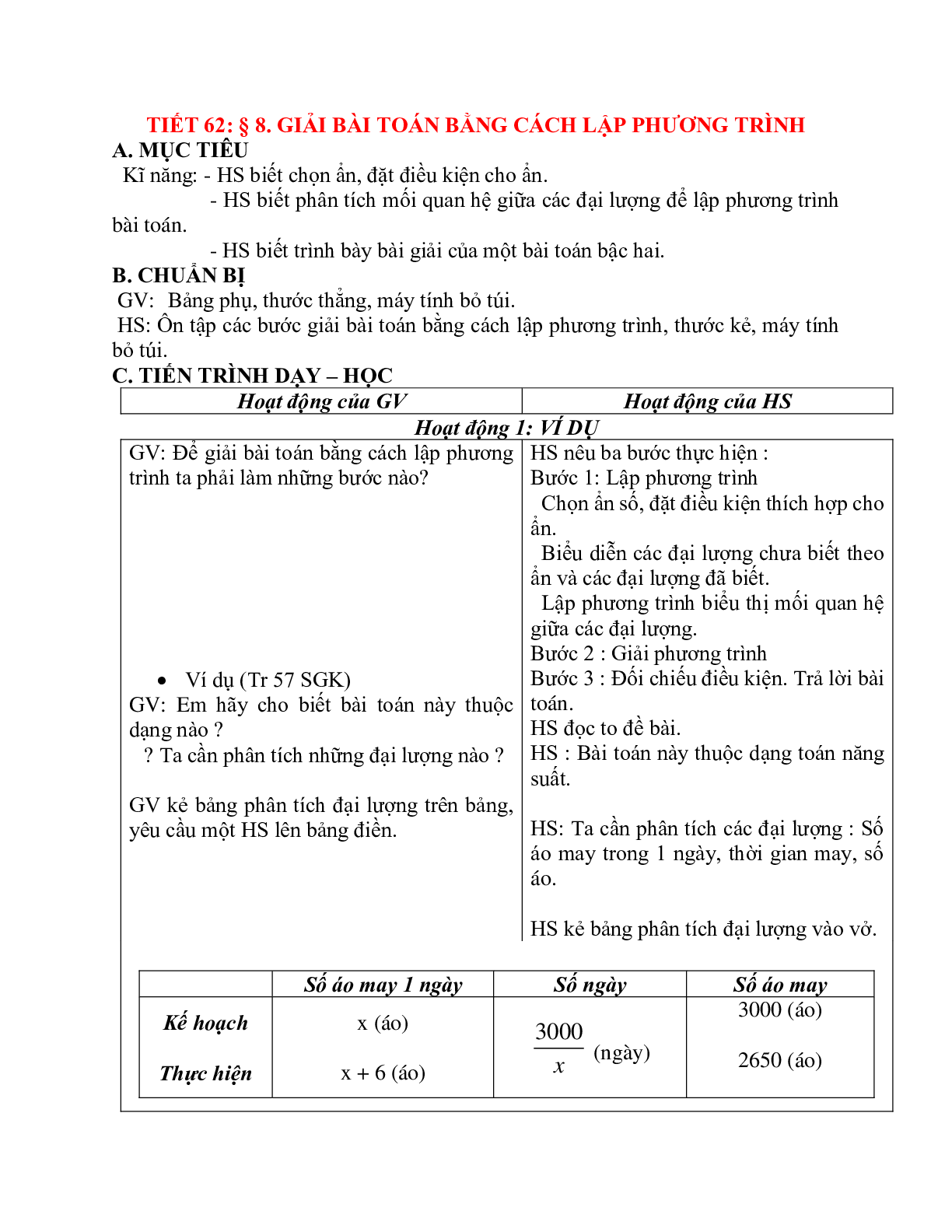 Giáo án Giải bài toán bằng cách lập phương trình (2023) mới nhất - Toán 9 (trang 1)