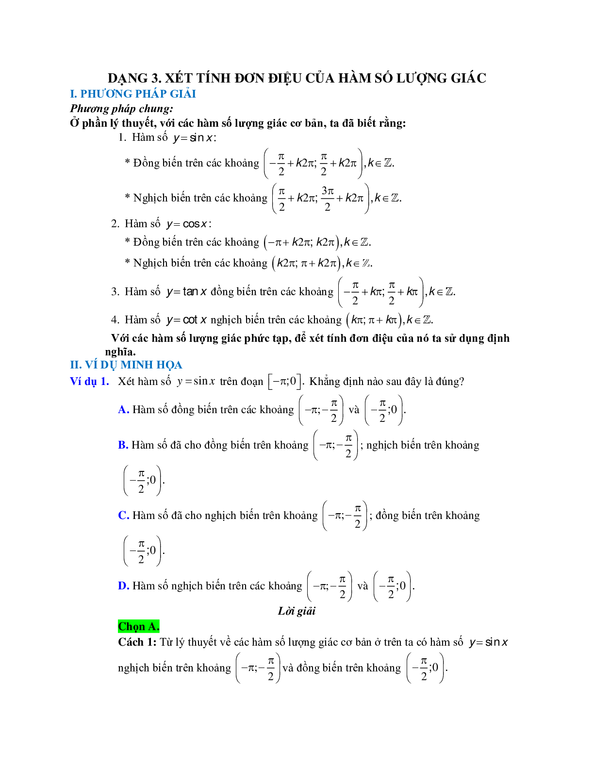 Cách xét tính đơn điệu của hàm số lượng giác (trang 1)