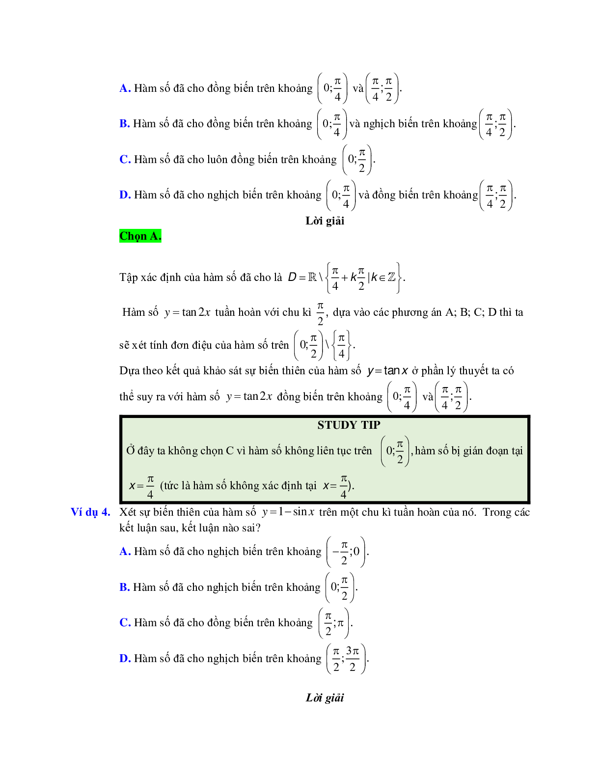 Cách xét tính đơn điệu của hàm số lượng giác (trang 3)
