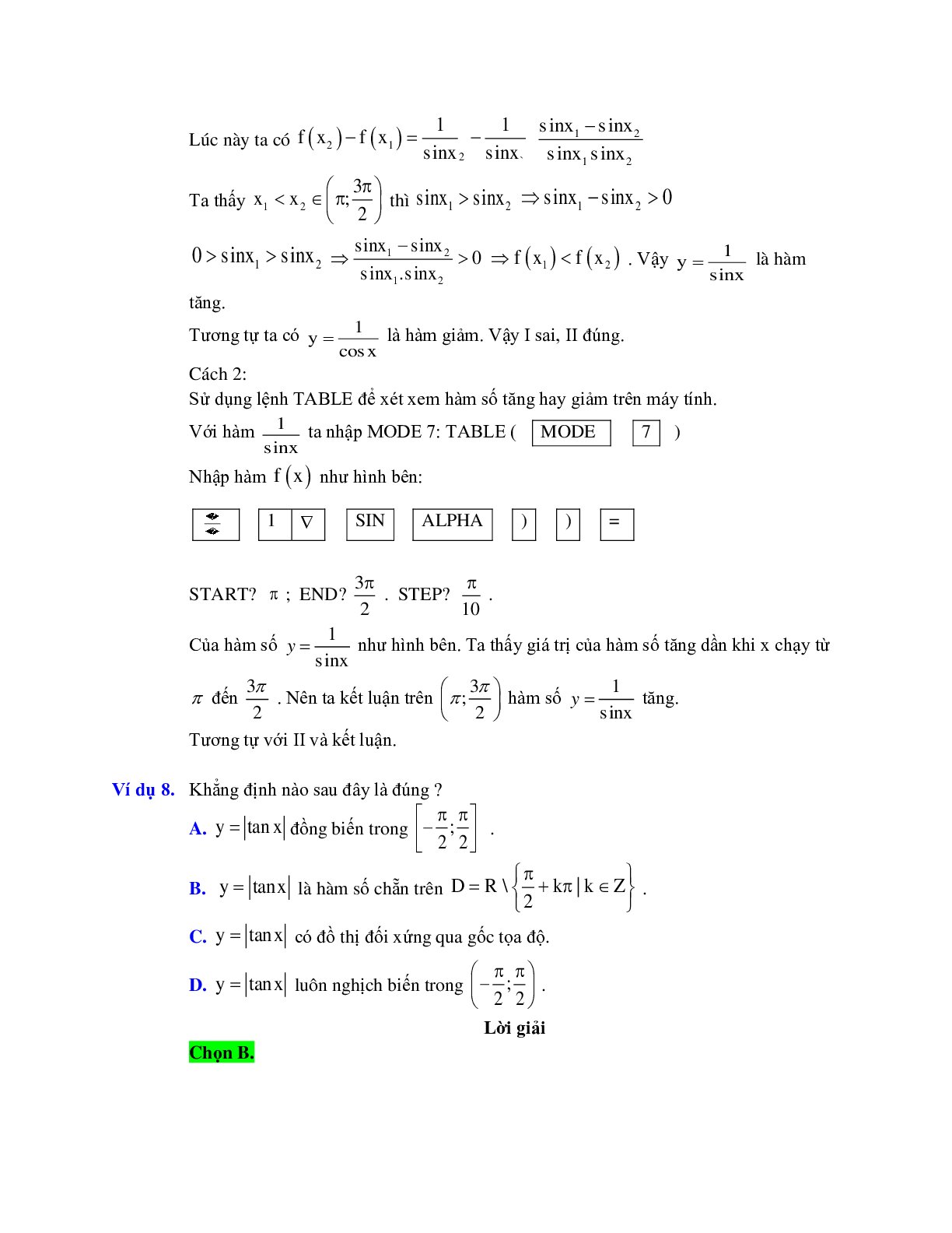 Cách xét tính đơn điệu của hàm số lượng giác (trang 7)