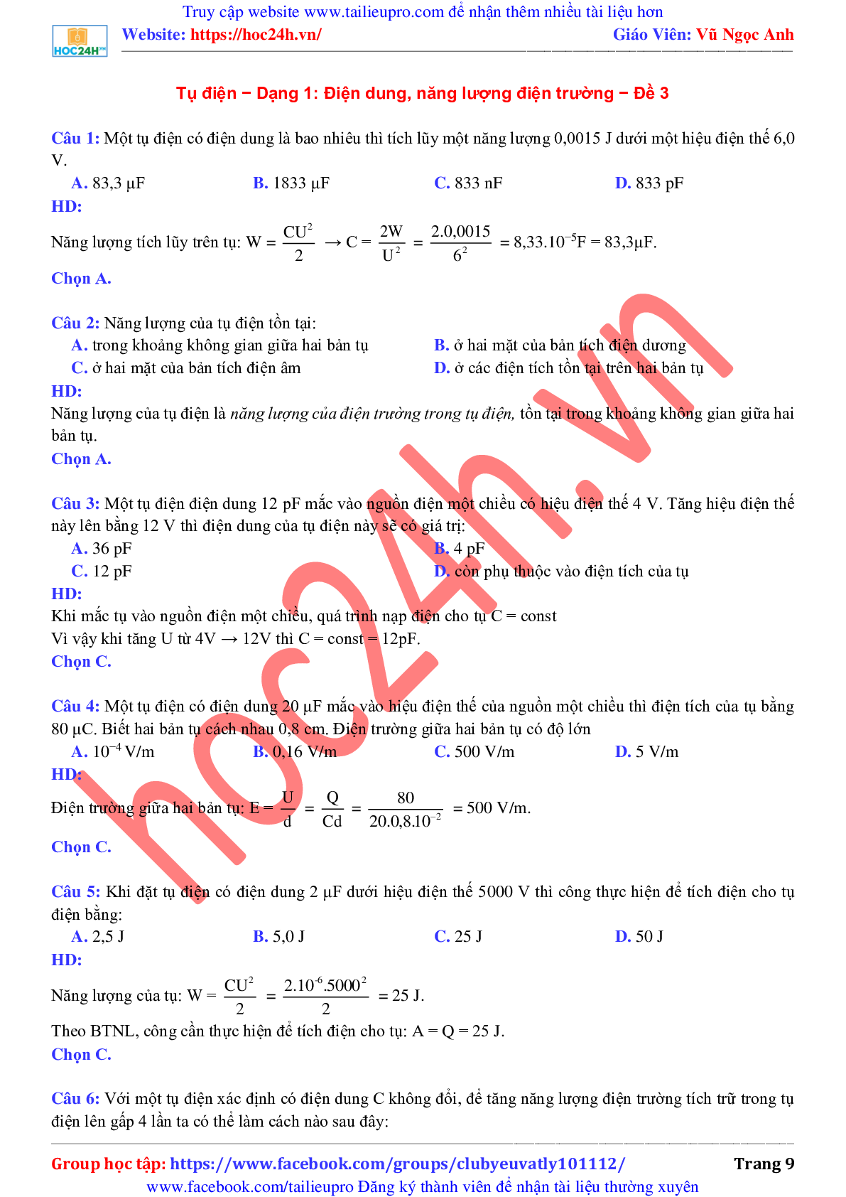 Bài tập về tụ điện có hướng dẫn giải chi tiết môn Vật lý lớp 11 (trang 9)