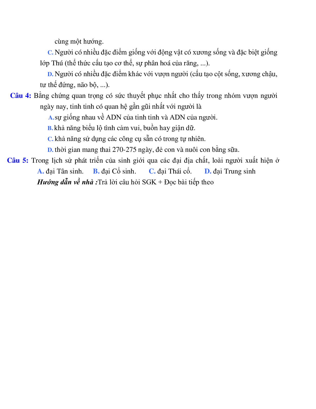 Giáo án Sinh học 12 Bài 34: Sự phát sinh loài người mới nhất (trang 7)