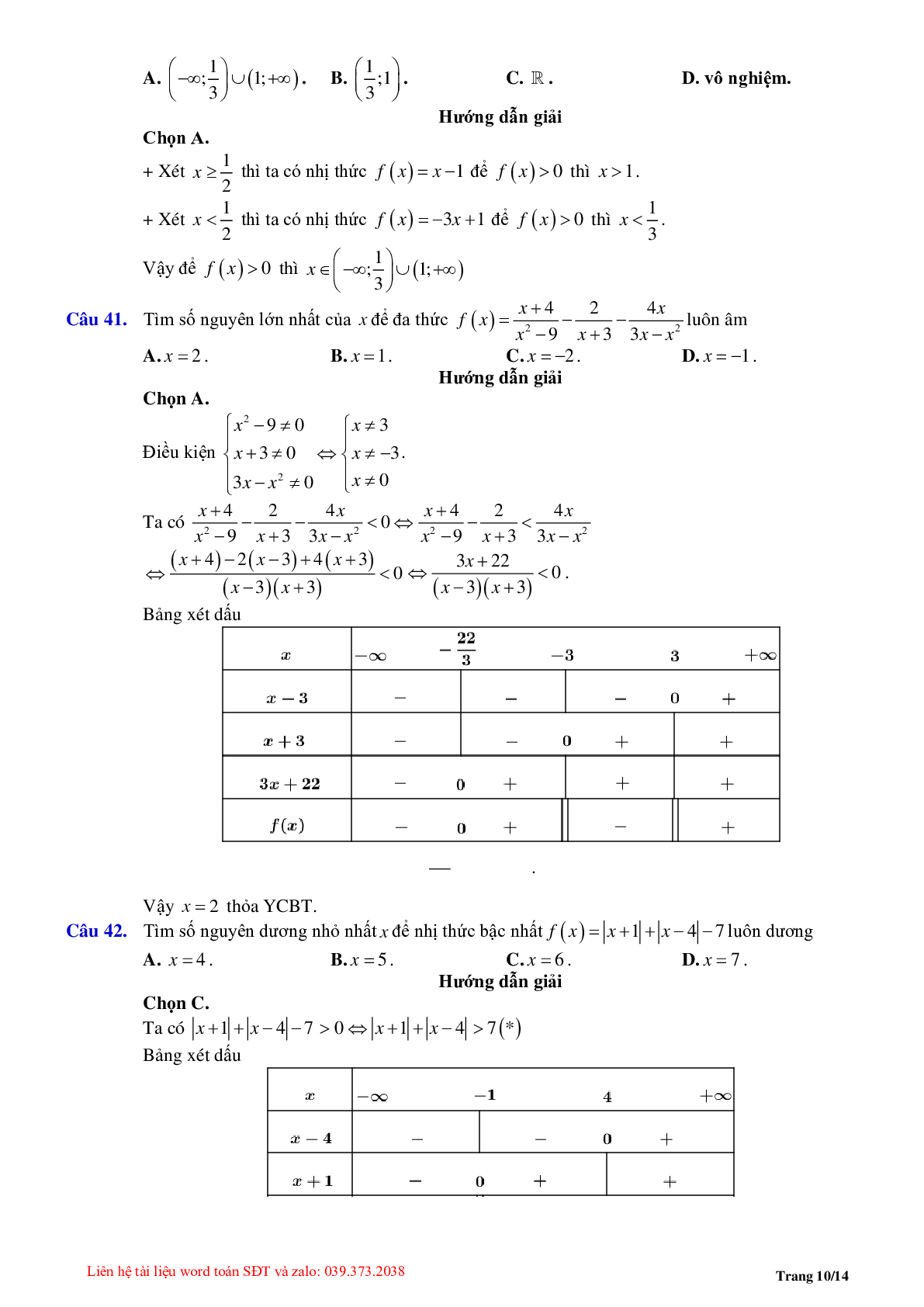 Chuyên đề dấu của nhị thức bậc nhất (trang 10)