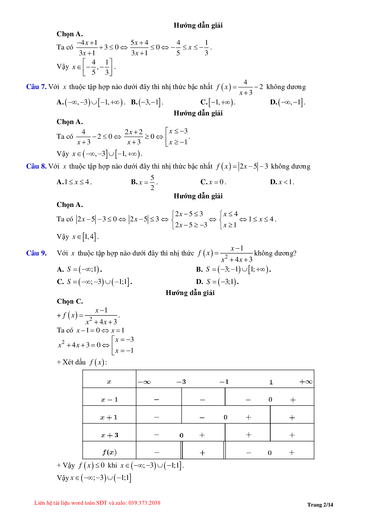 Chuyên đề dấu của nhị thức bậc nhất (trang 2)