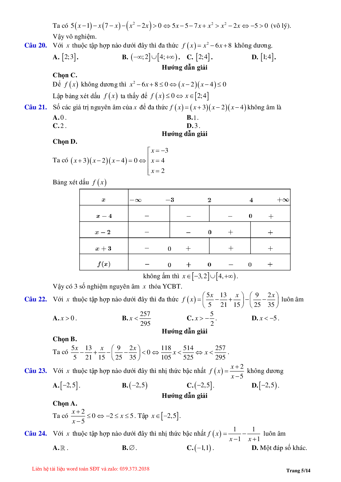 Chuyên đề dấu của nhị thức bậc nhất (trang 5)