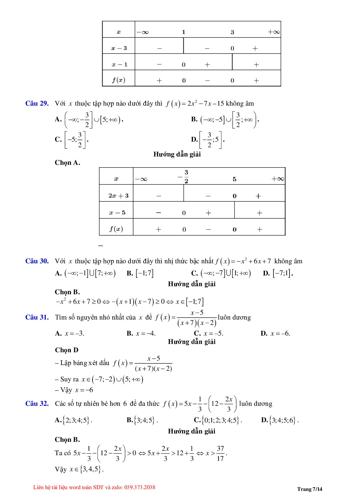 Chuyên đề dấu của nhị thức bậc nhất (trang 7)