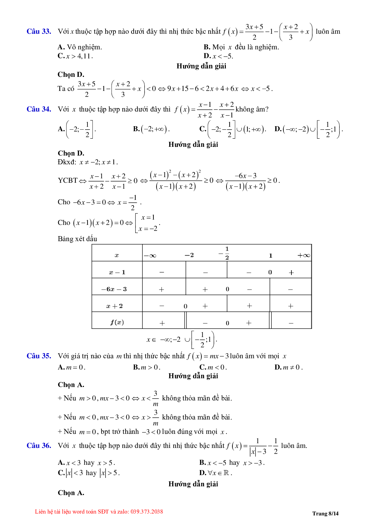 Chuyên đề dấu của nhị thức bậc nhất (trang 8)