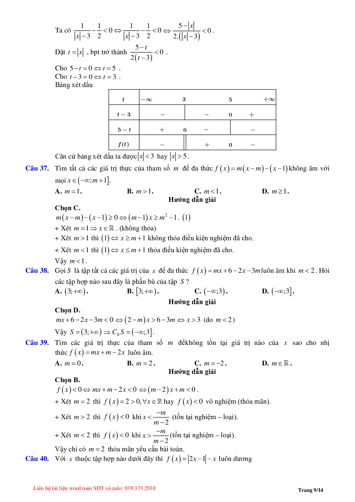 Chuyên đề dấu của nhị thức bậc nhất (trang 9)