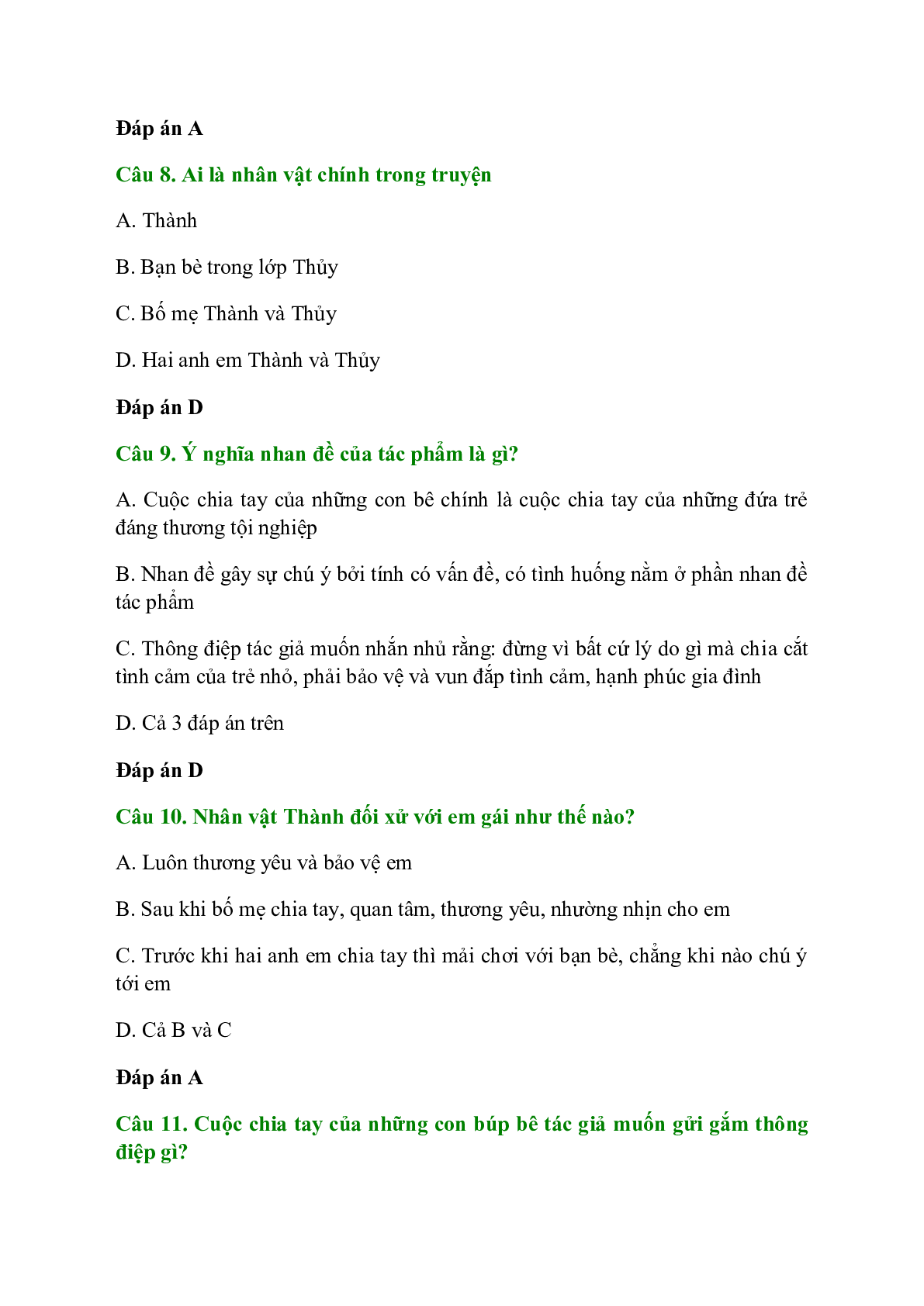 Trắc nghiệm Cuộc chia tay của những con búp bê có đáp án – Ngữ văn lớp 7 (trang 3)