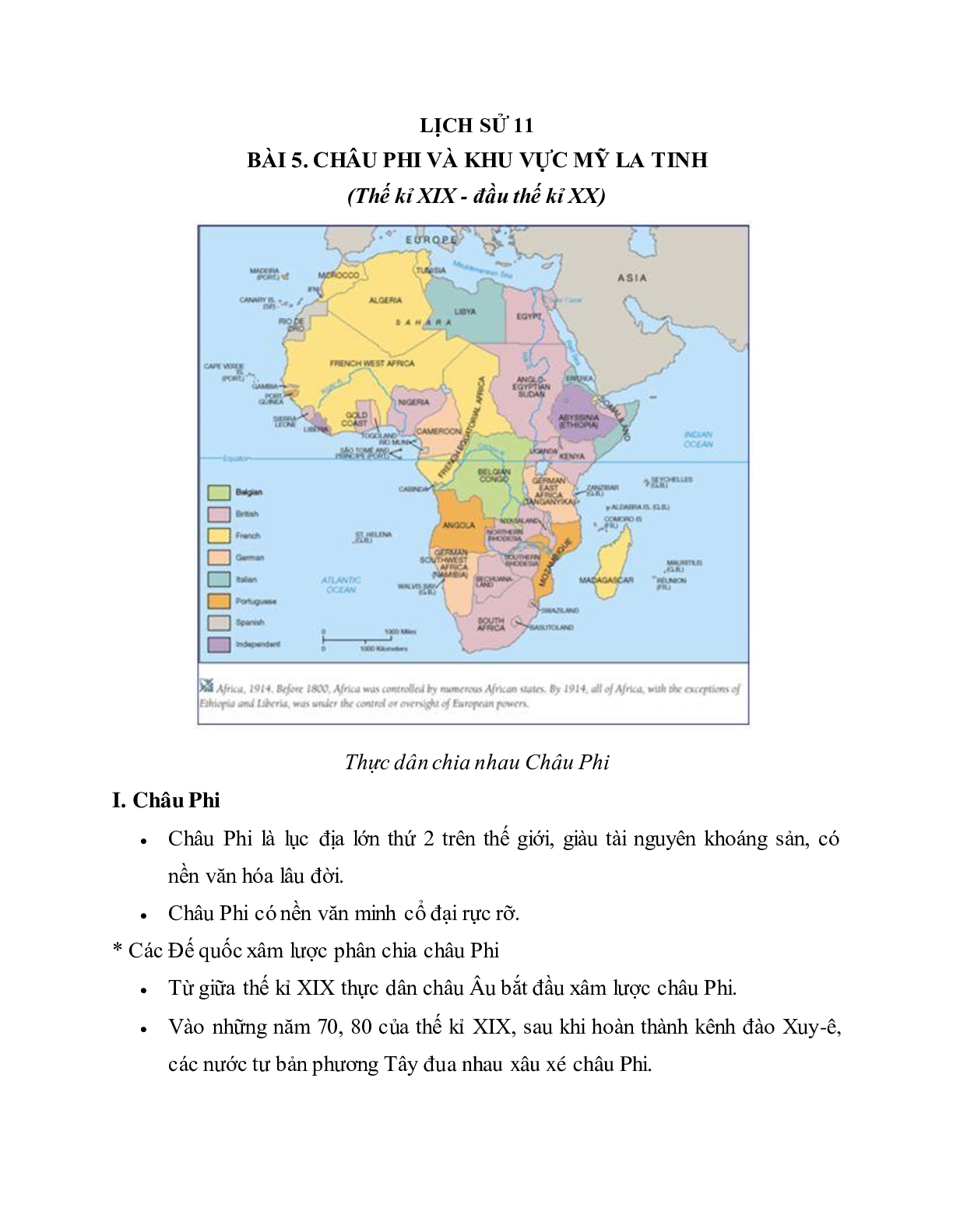 Lý thuyết Lịch sử 11: Bài 5: Châu Phi và các nước Mỹ La-tinh (cuối thế kỉ XIX - đầu thế kỉ XX) mới nhất (trang 1)