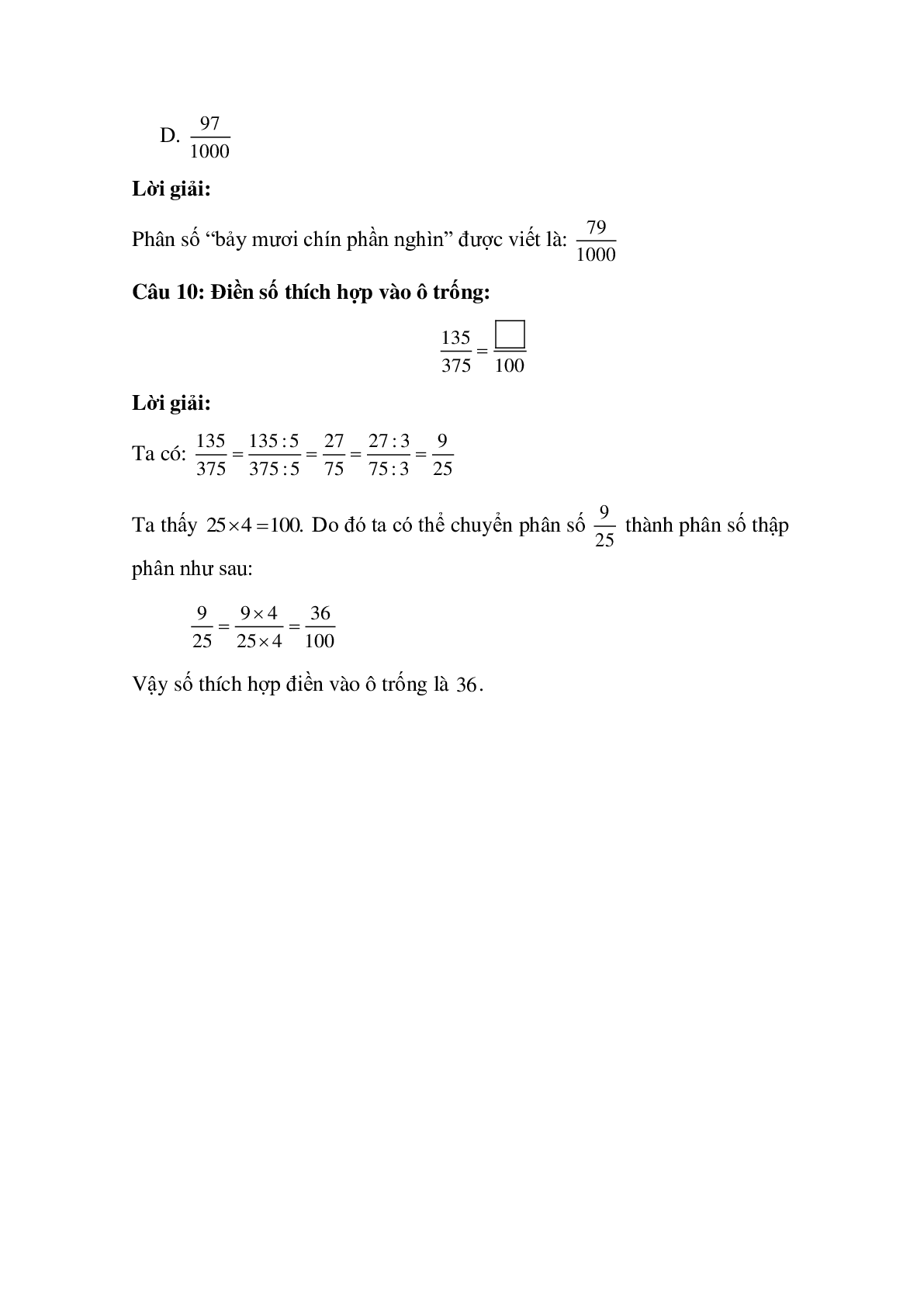 10 câu Trắc nghiệm Phân số thập phân có đáp án 2023 – Toán lớp 5 (trang 4)