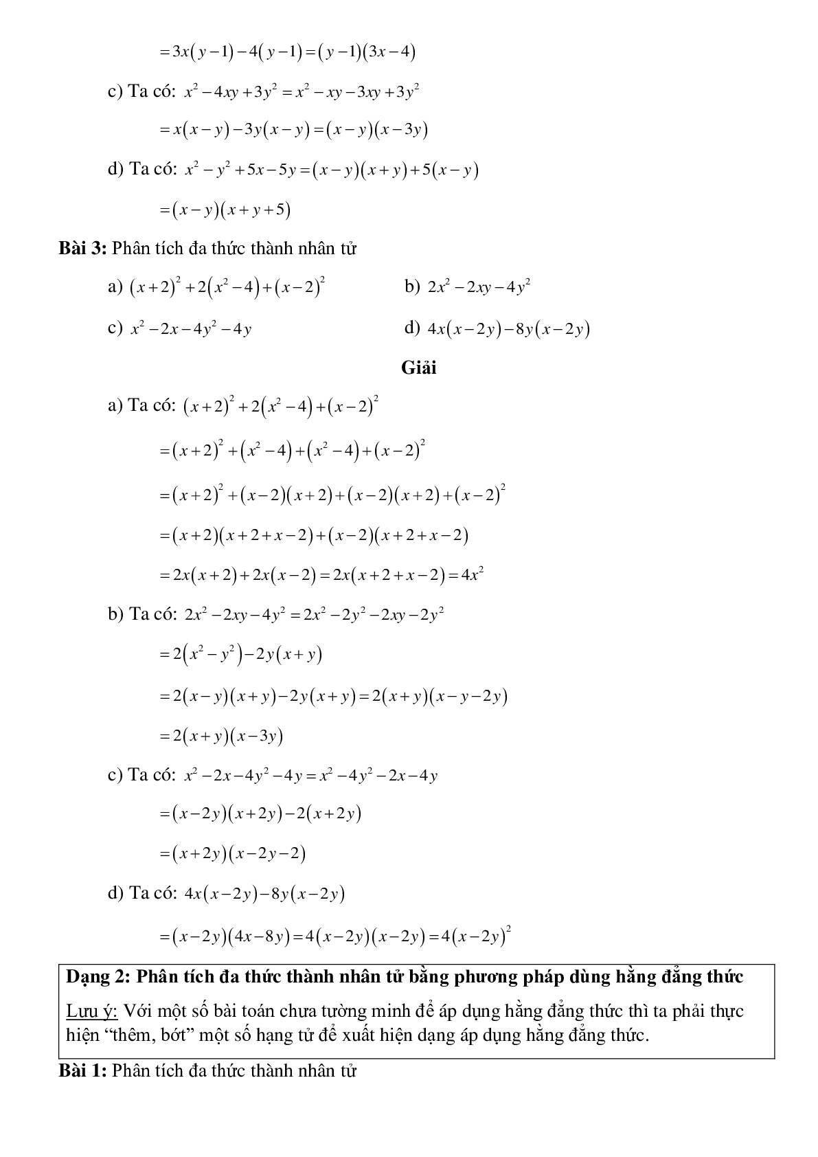 Năm dạng toán phổ biến về Phân tích đa thức thành nhân tử đại số toán 8 có lời giải (trang 2)
