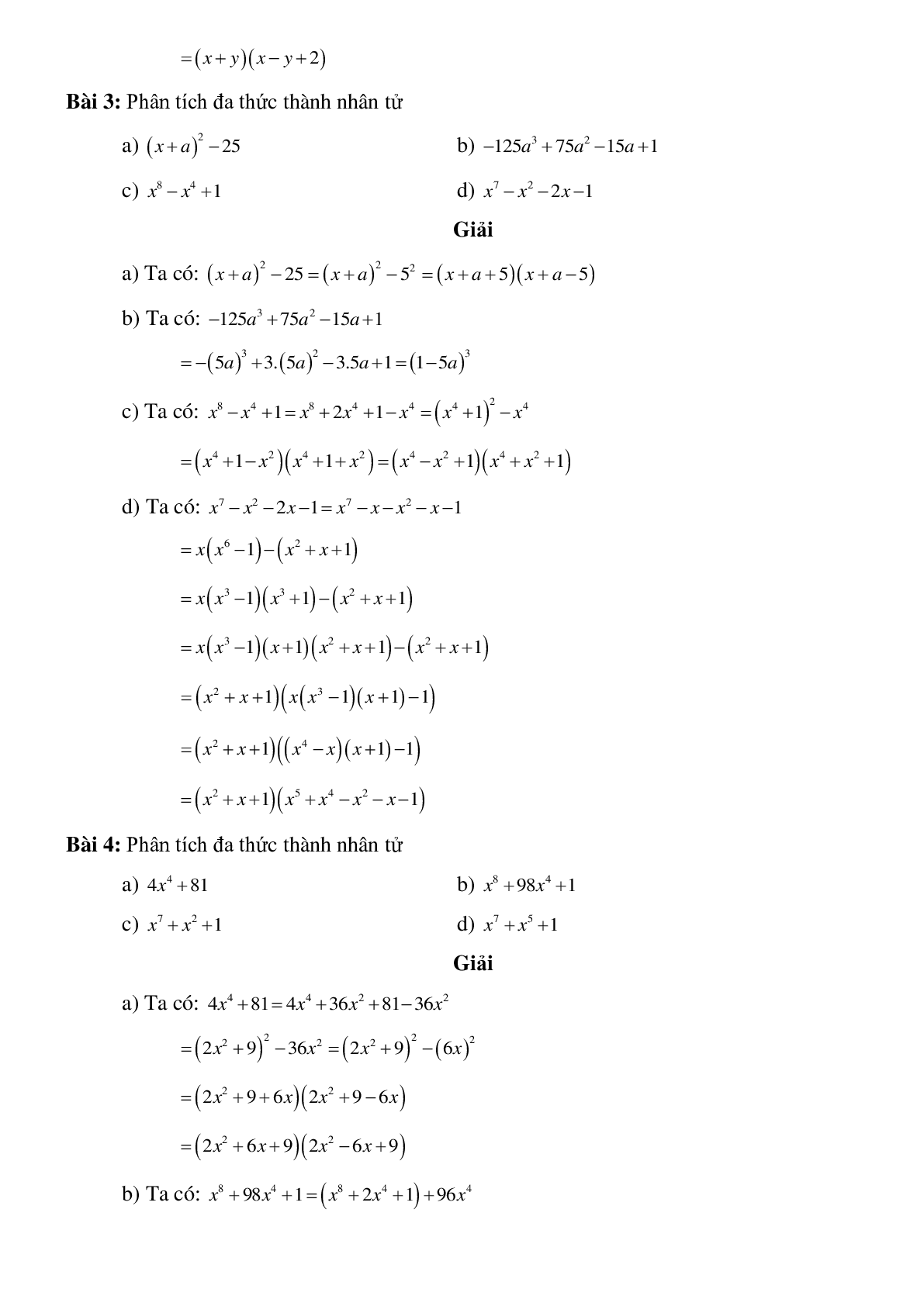 Năm dạng toán phổ biến về Phân tích đa thức thành nhân tử đại số toán 8 có lời giải (trang 4)