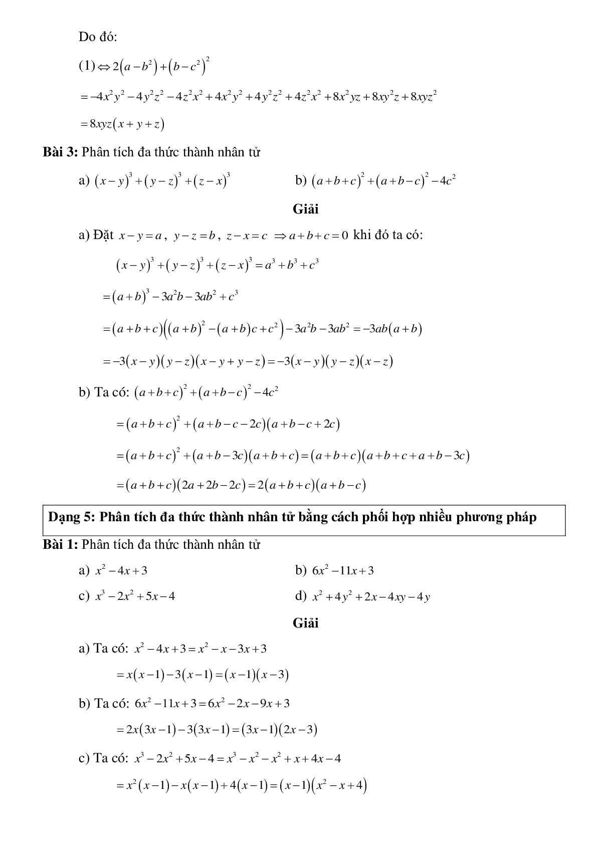 Năm dạng toán phổ biến về Phân tích đa thức thành nhân tử đại số toán 8 có lời giải (trang 9)