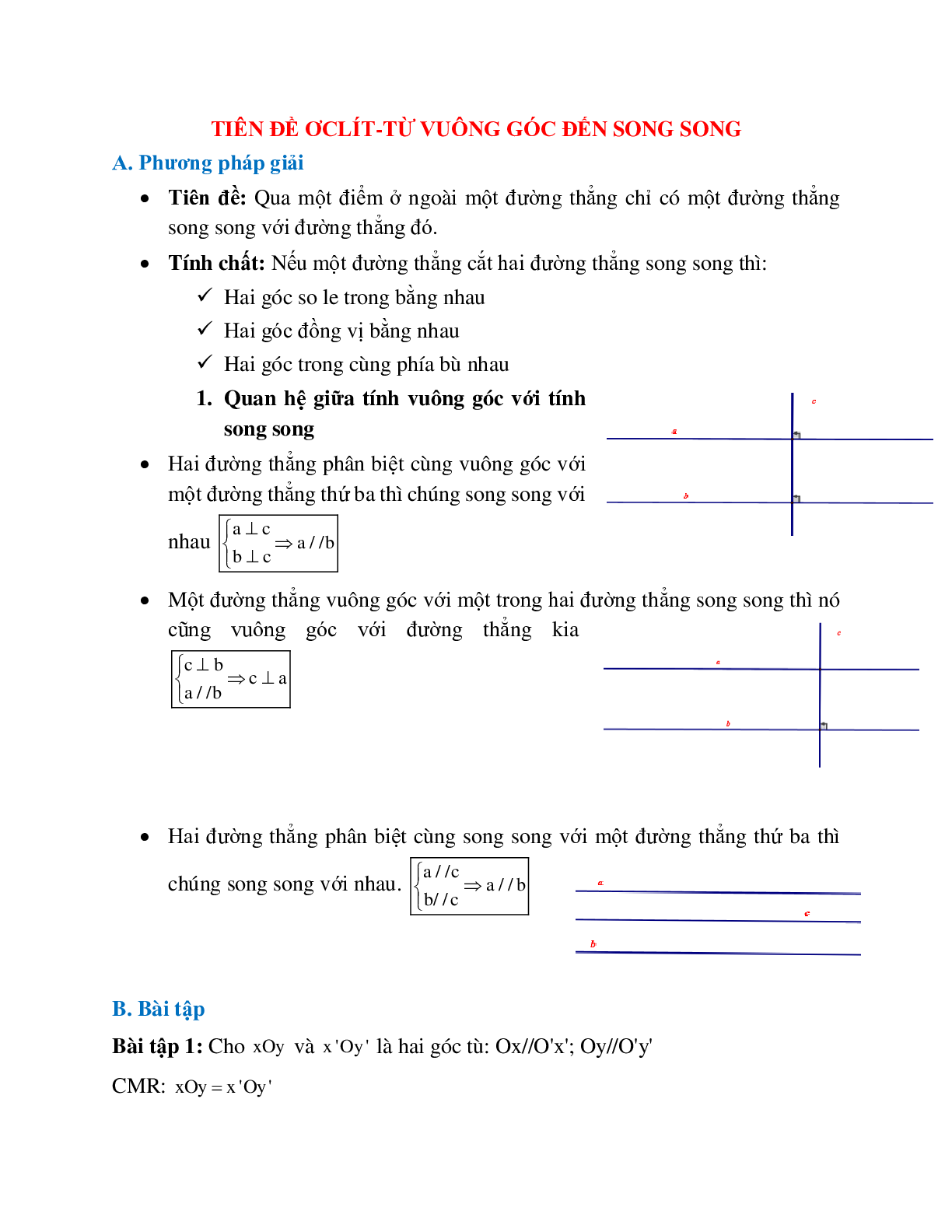 Hệ thống bài tập về Tiên đề Ơ-clit - Từ vuông góc đến song song có lời giải (trang 1)