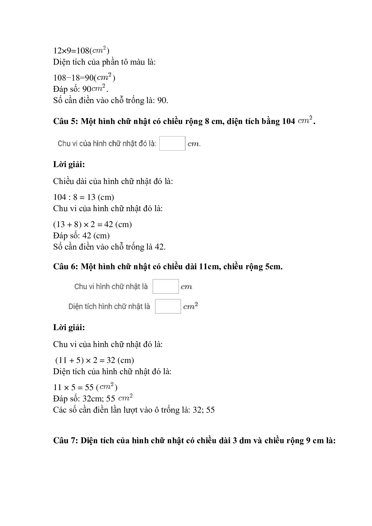 Trắc nghiệm Diện tích hình chữ nhật có đáp án – Toán lớp 3 (trang 3)