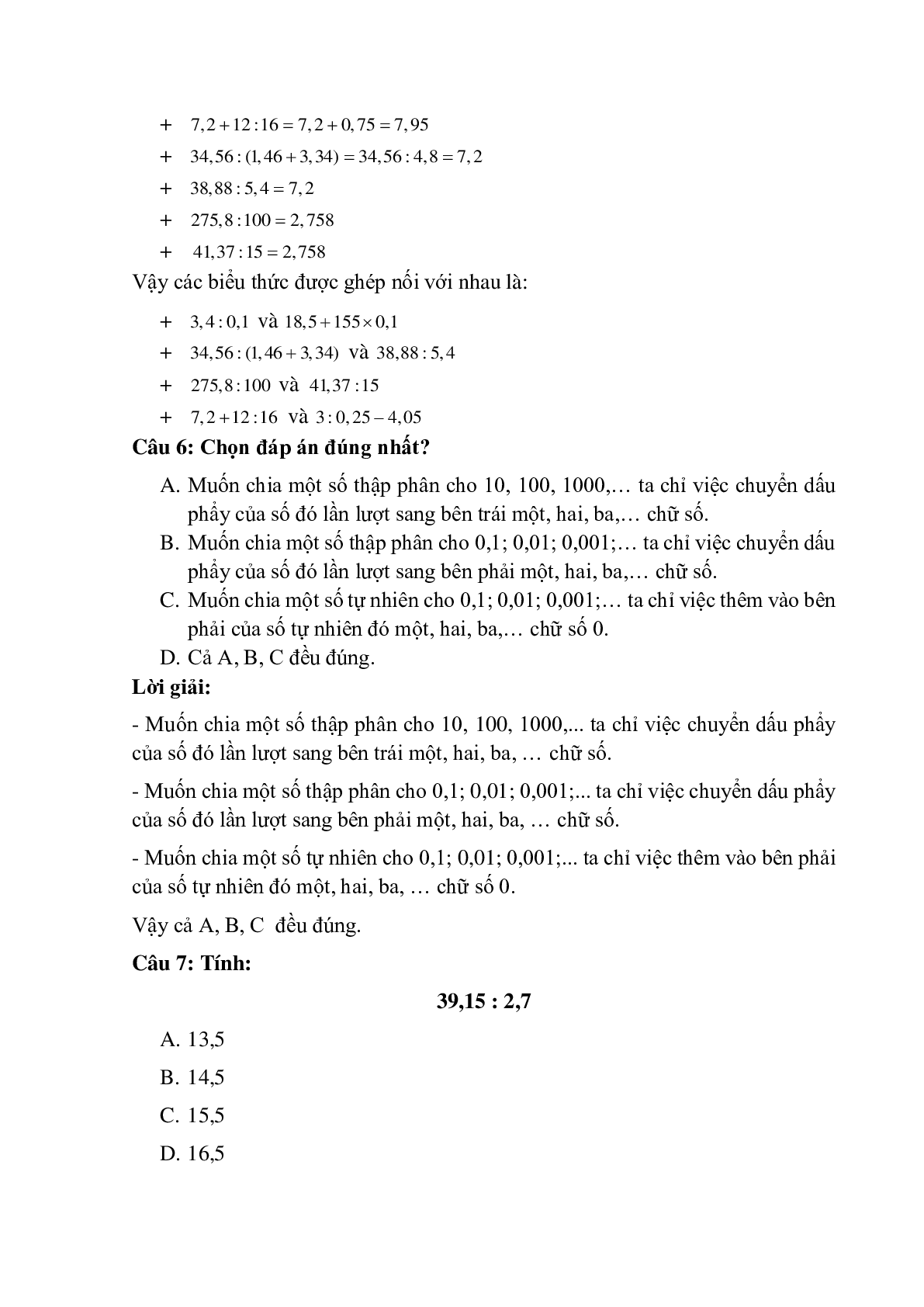 14 câu Trắc nghiệm Luyện tập về phép chia số thập phân có đáp án 2023 – Toán lớp 5 (trang 3)