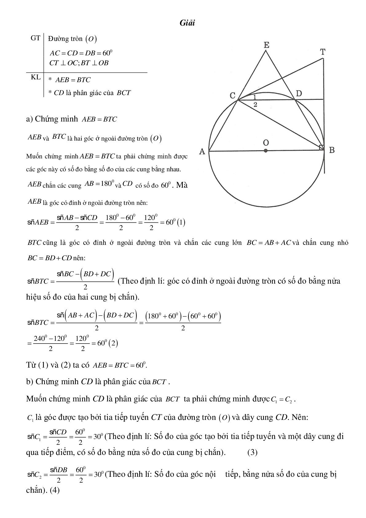 50 Bài tập Góc có đỉnh ở bên trong đường tròn. Góc có đỉnh ở bên ngoài đường tròn (có đáp án)- Toán 9 (trang 5)