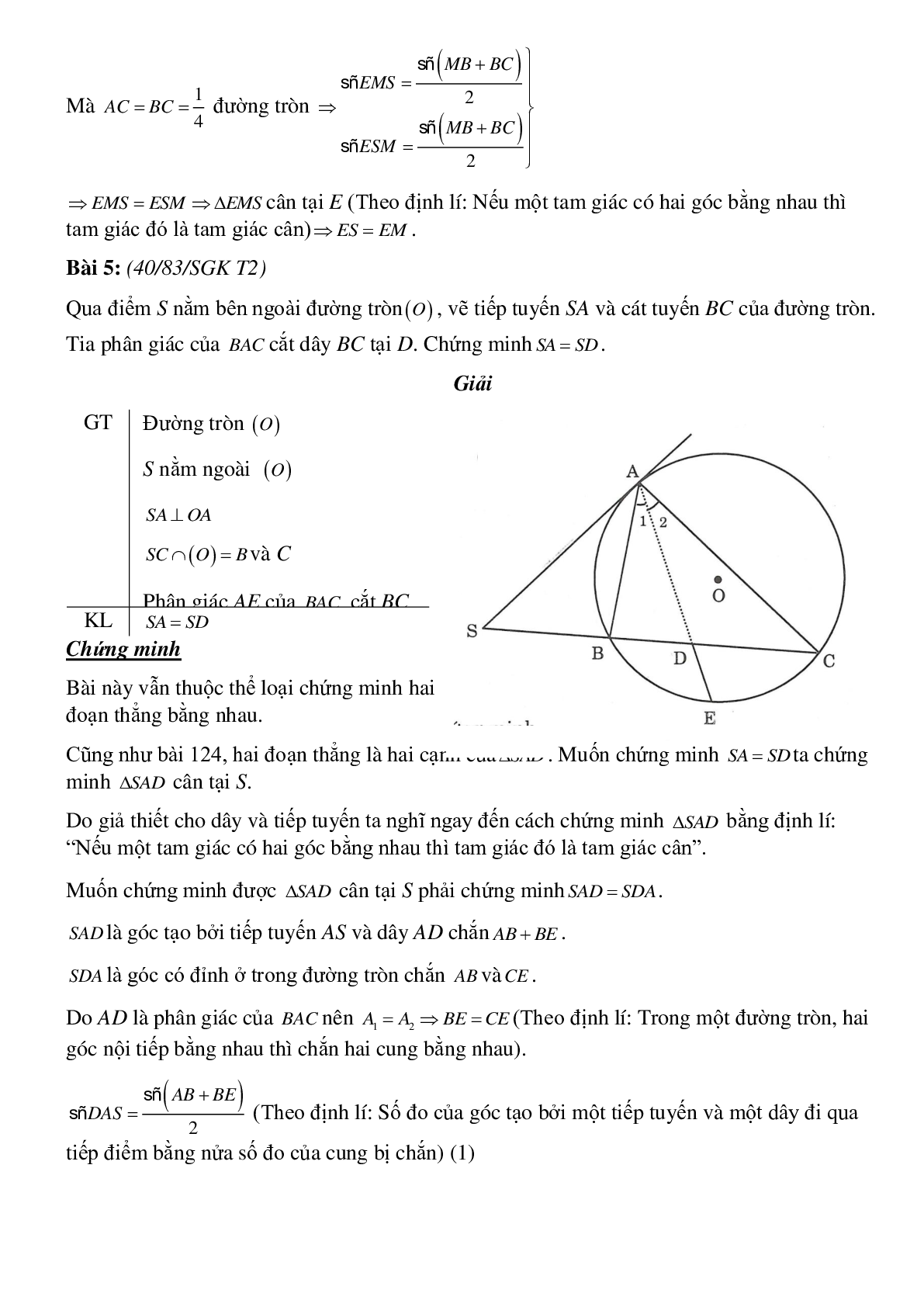 50 Bài tập Góc có đỉnh ở bên trong đường tròn. Góc có đỉnh ở bên ngoài đường tròn (có đáp án)- Toán 9 (trang 7)