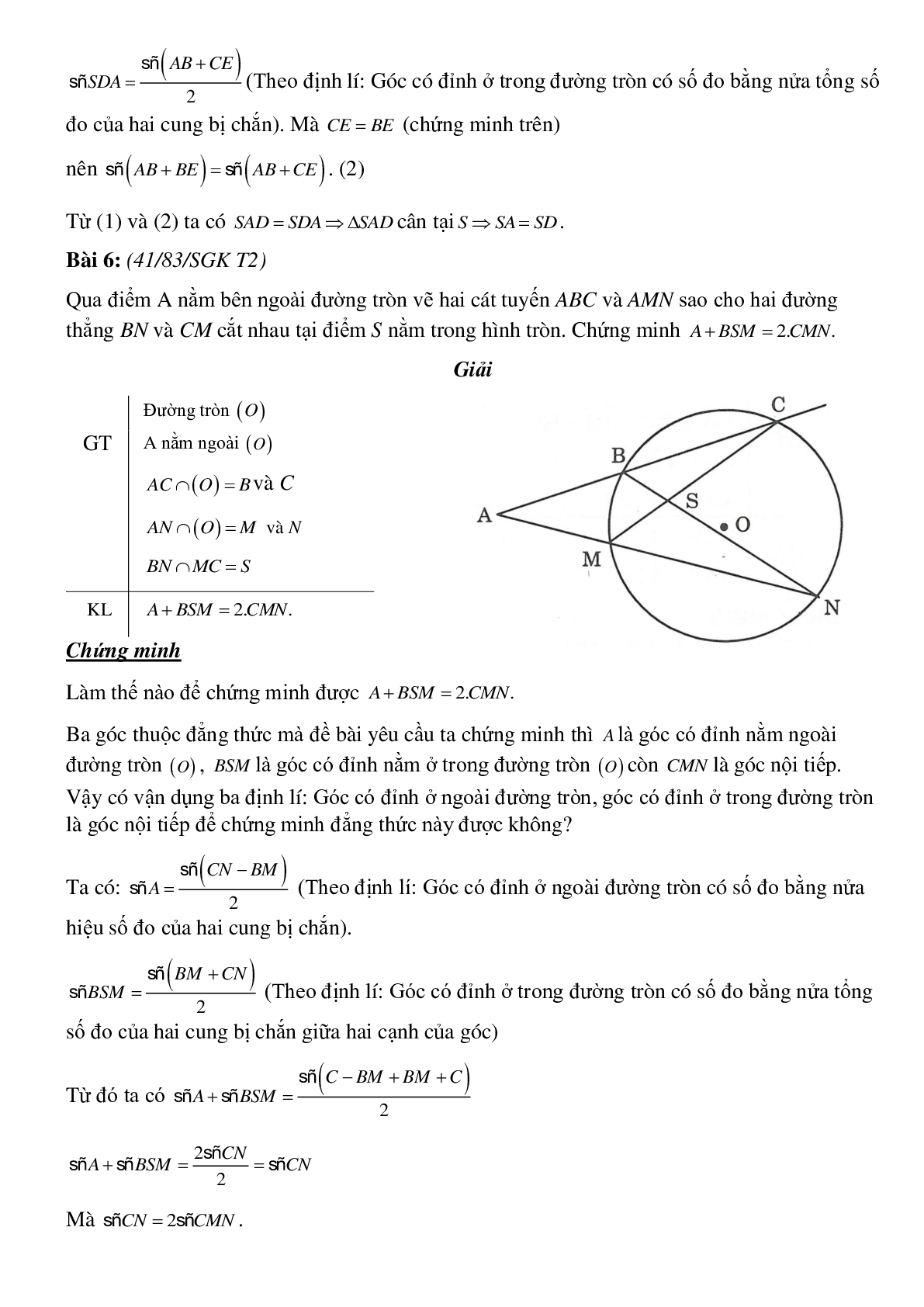 50 Bài tập Góc có đỉnh ở bên trong đường tròn. Góc có đỉnh ở bên ngoài đường tròn (có đáp án)- Toán 9 (trang 8)