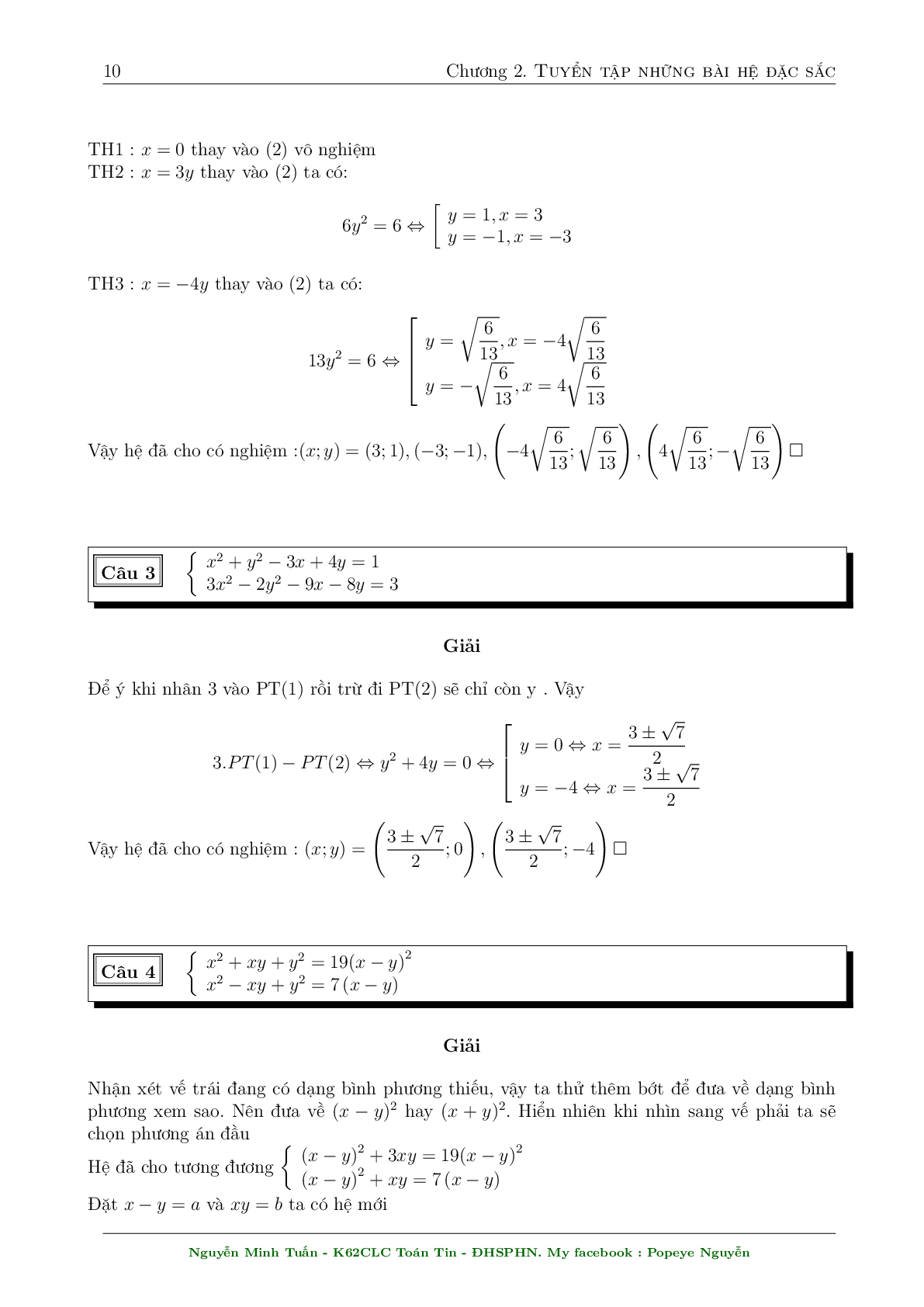 Tuyển chọn 410 Hệ phương trình Đại số (trang 10)