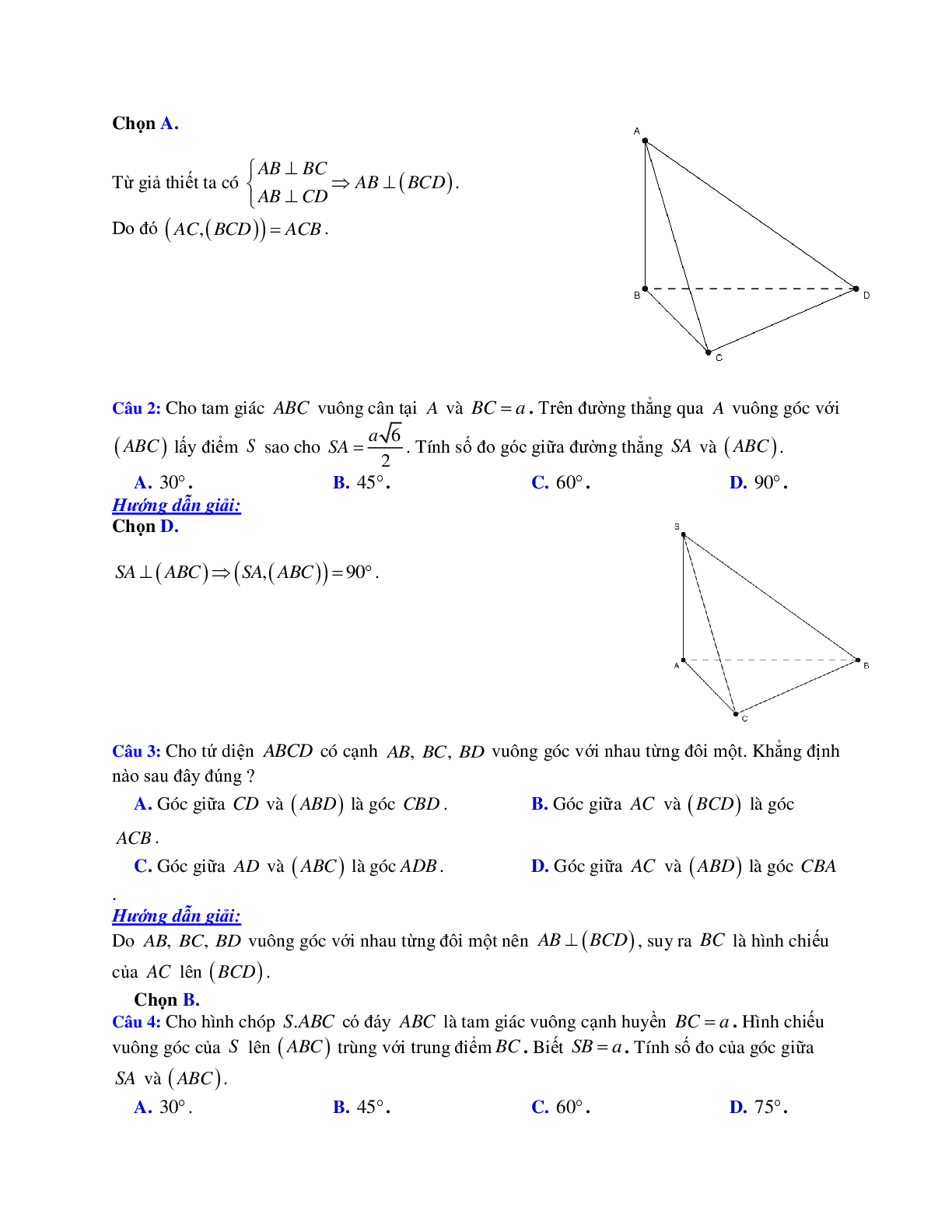 Phương pháp giải và bài tập về Cách tính góc giữa đường thẳng và mặt phẳng (trang 2)