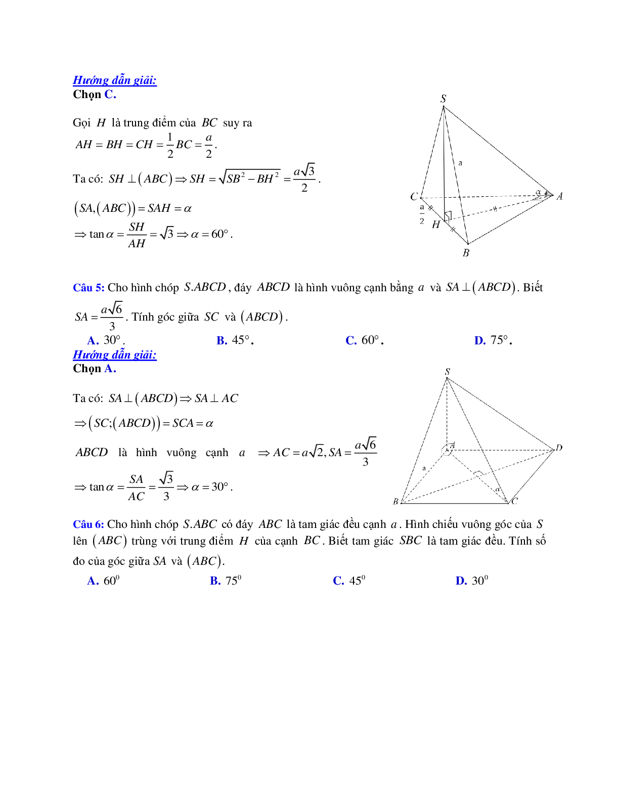 Phương pháp giải và bài tập về Cách tính góc giữa đường thẳng và mặt phẳng (trang 3)