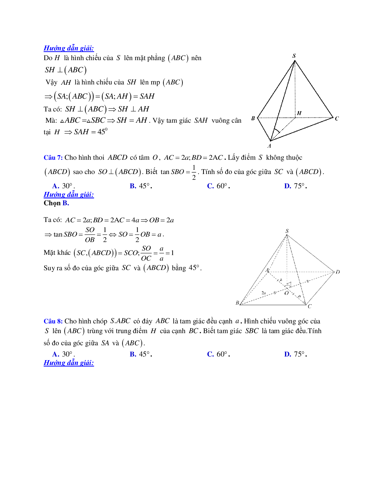 Phương pháp giải và bài tập về Cách tính góc giữa đường thẳng và mặt phẳng (trang 4)