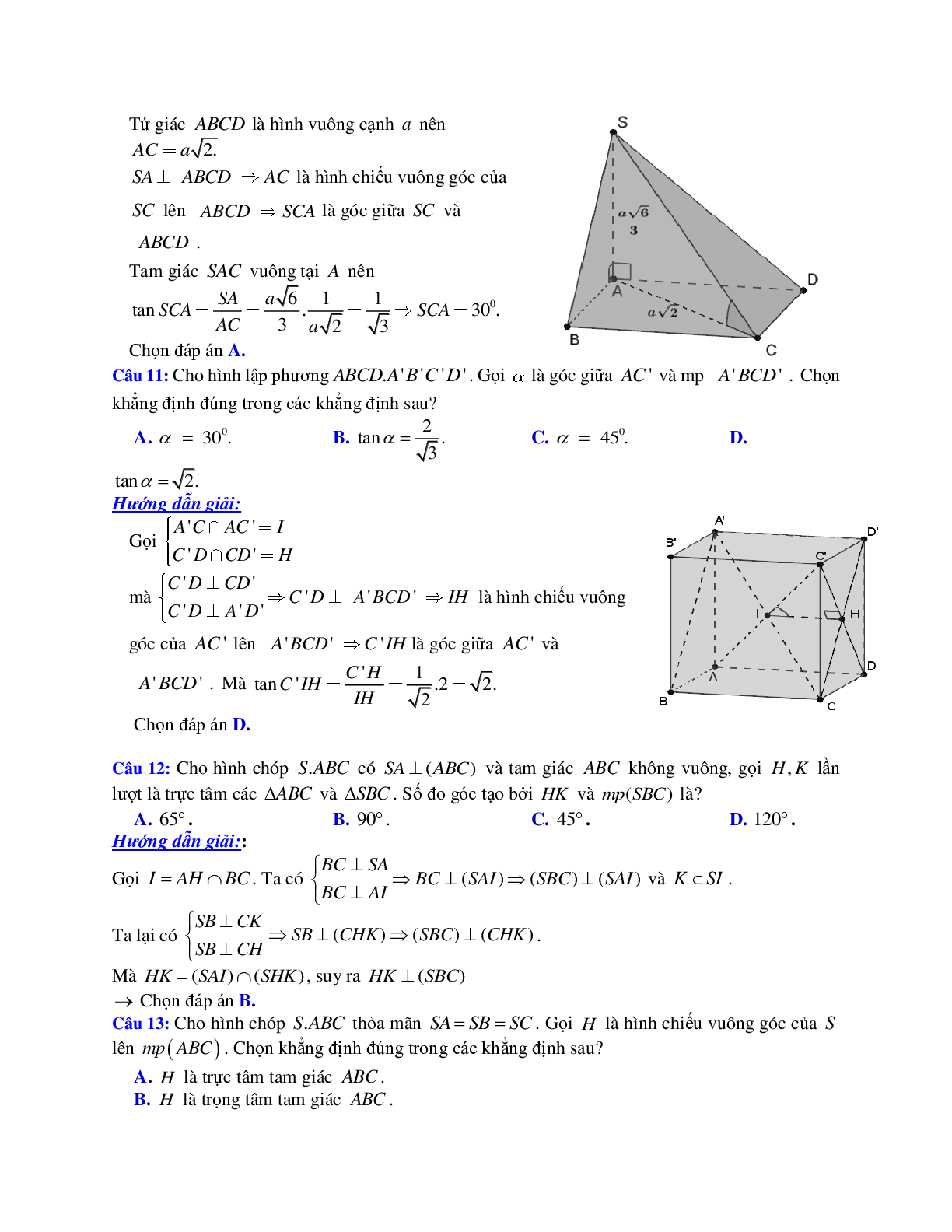 Phương pháp giải và bài tập về Cách tính góc giữa đường thẳng và mặt phẳng (trang 6)