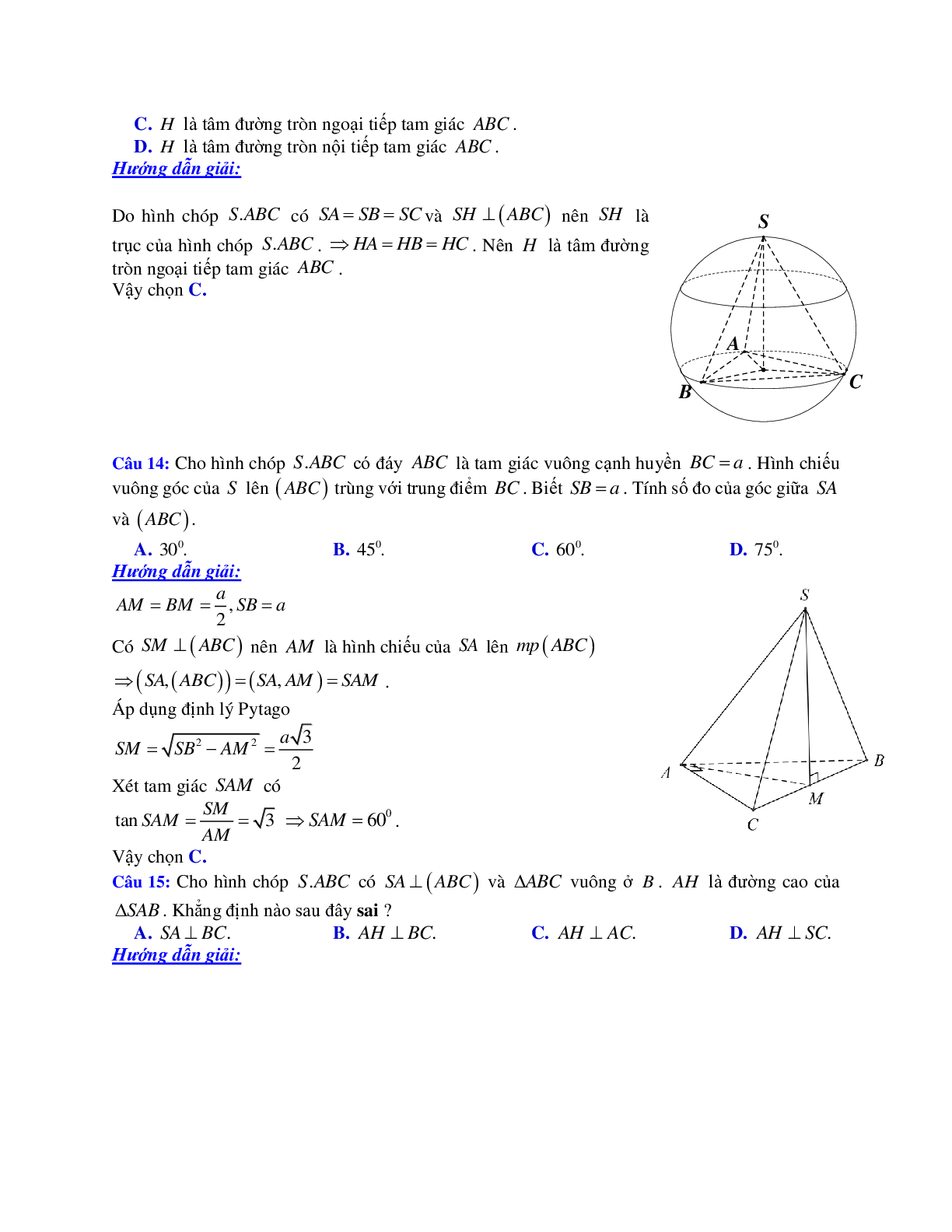 Phương pháp giải và bài tập về Cách tính góc giữa đường thẳng và mặt phẳng (trang 7)