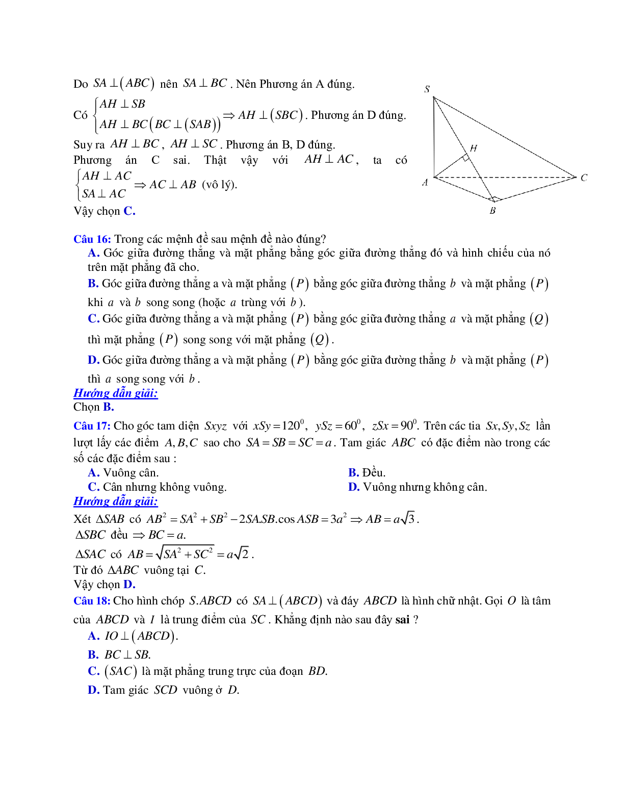 Phương pháp giải và bài tập về Cách tính góc giữa đường thẳng và mặt phẳng (trang 8)