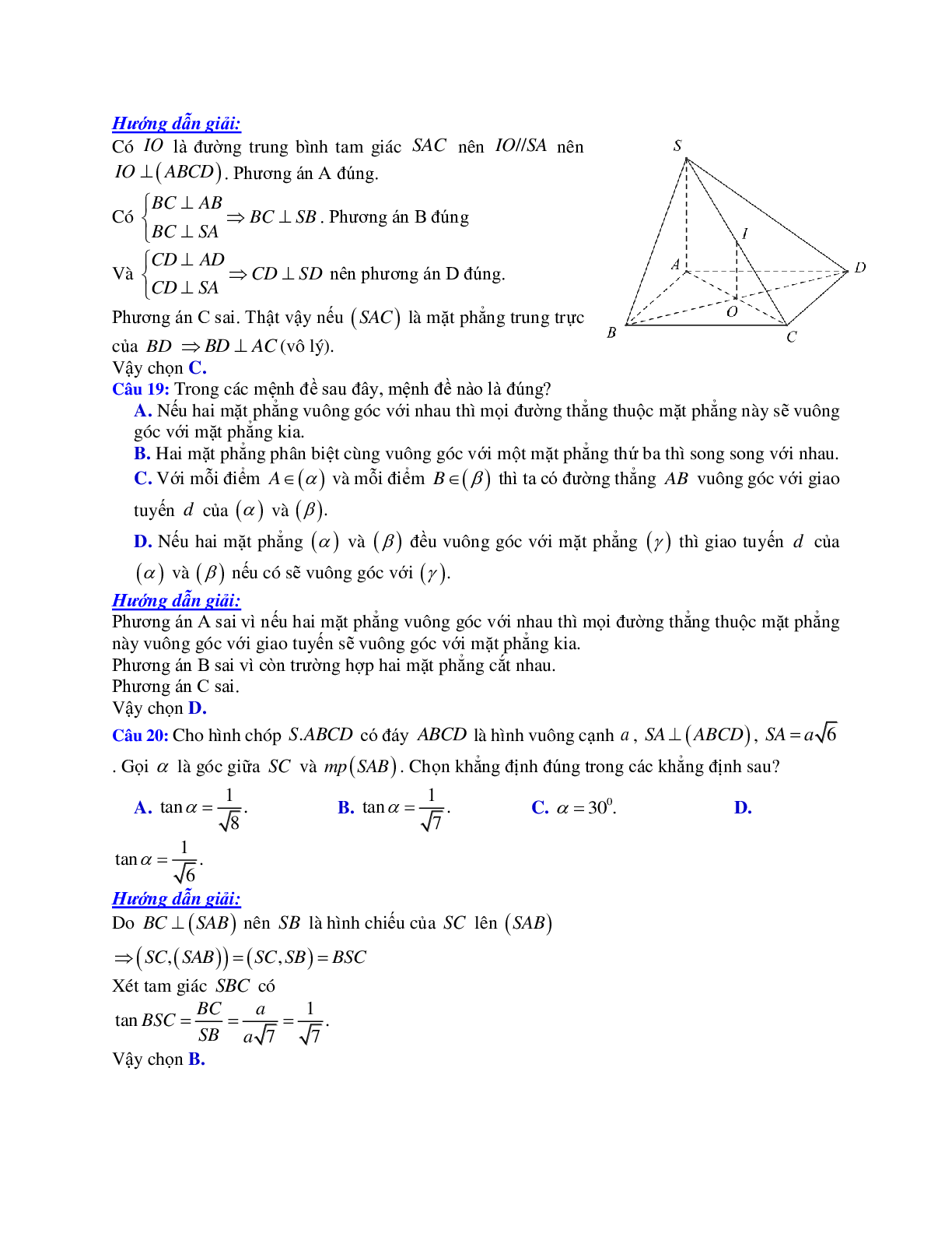 Phương pháp giải và bài tập về Cách tính góc giữa đường thẳng và mặt phẳng (trang 9)