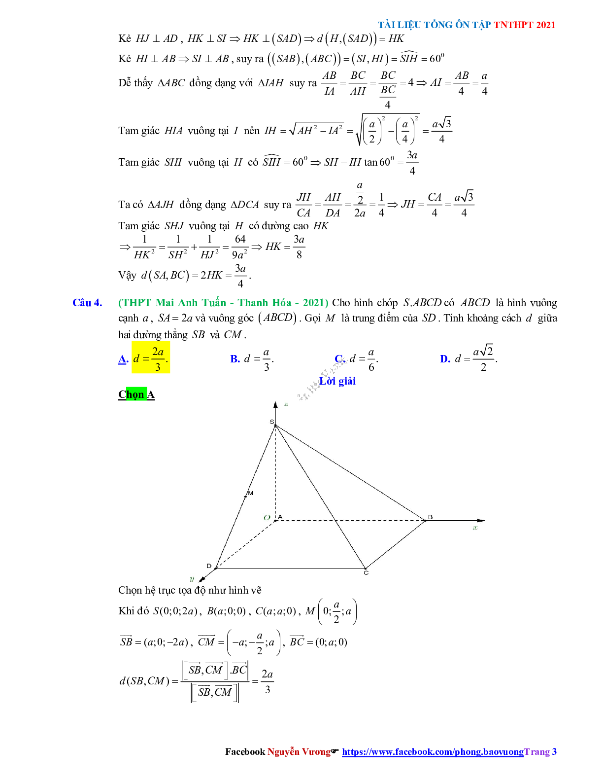 Trắc nghiệm Ôn thi THPT QG Toán 12: Đáp án hình học không gian mức độ vận dụng (trang 3)
