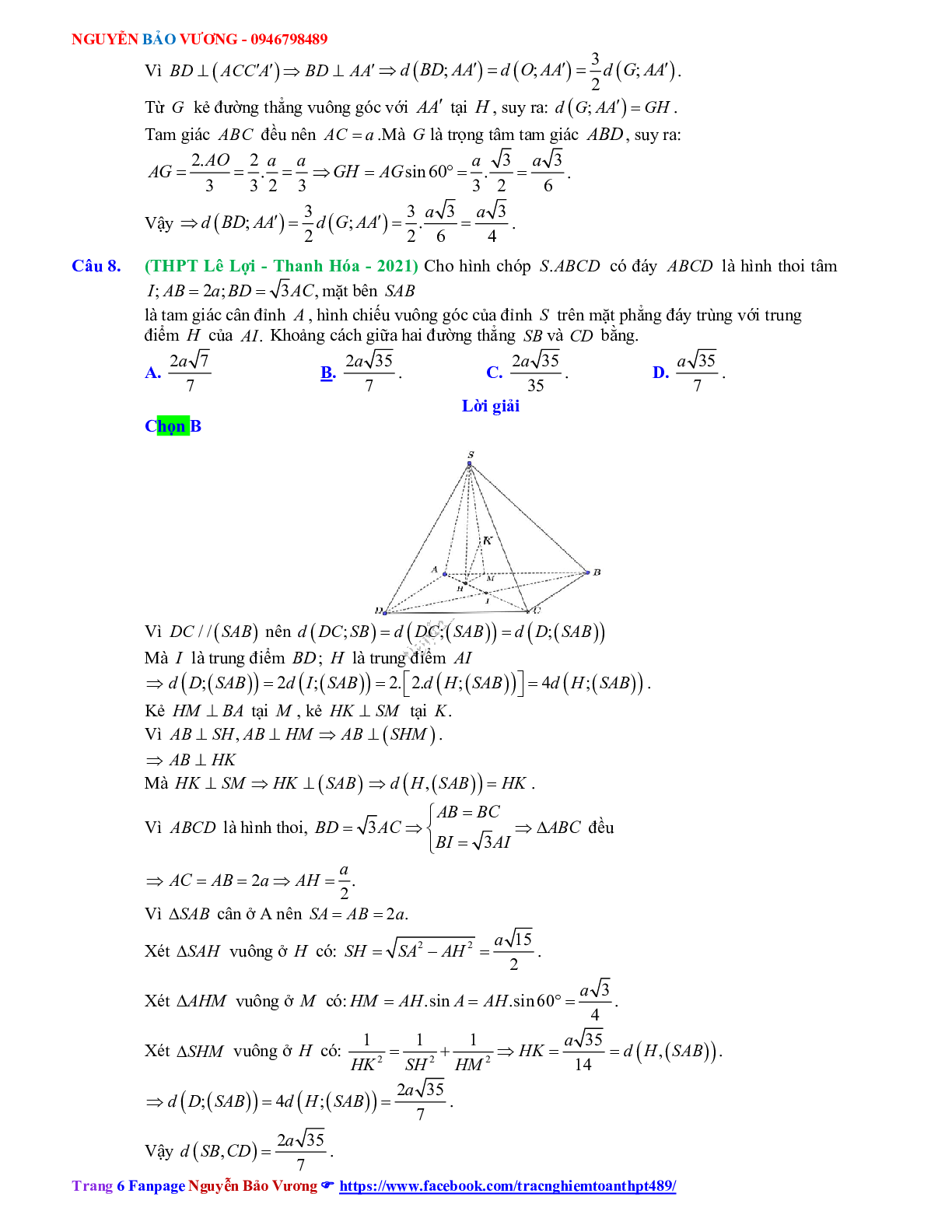 Trắc nghiệm Ôn thi THPT QG Toán 12: Đáp án hình học không gian mức độ vận dụng (trang 6)