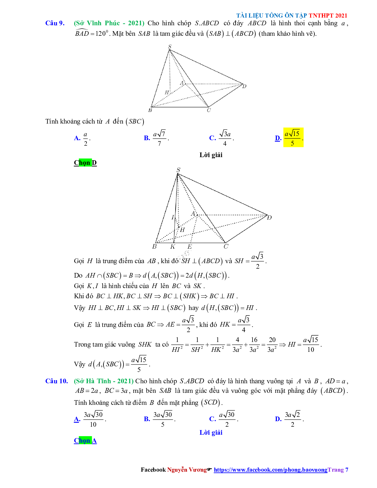 Trắc nghiệm Ôn thi THPT QG Toán 12: Đáp án hình học không gian mức độ vận dụng (trang 7)