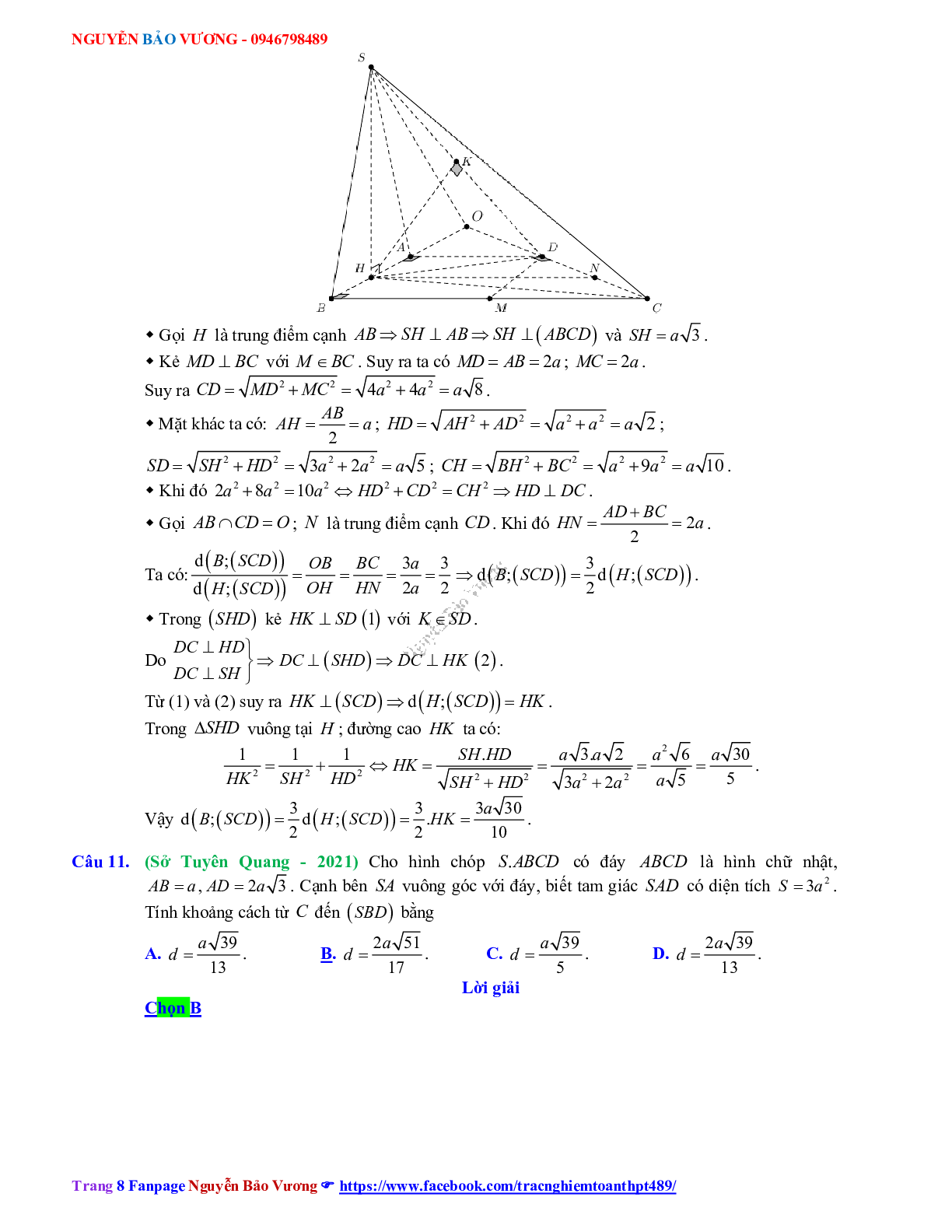 Trắc nghiệm Ôn thi THPT QG Toán 12: Đáp án hình học không gian mức độ vận dụng (trang 8)