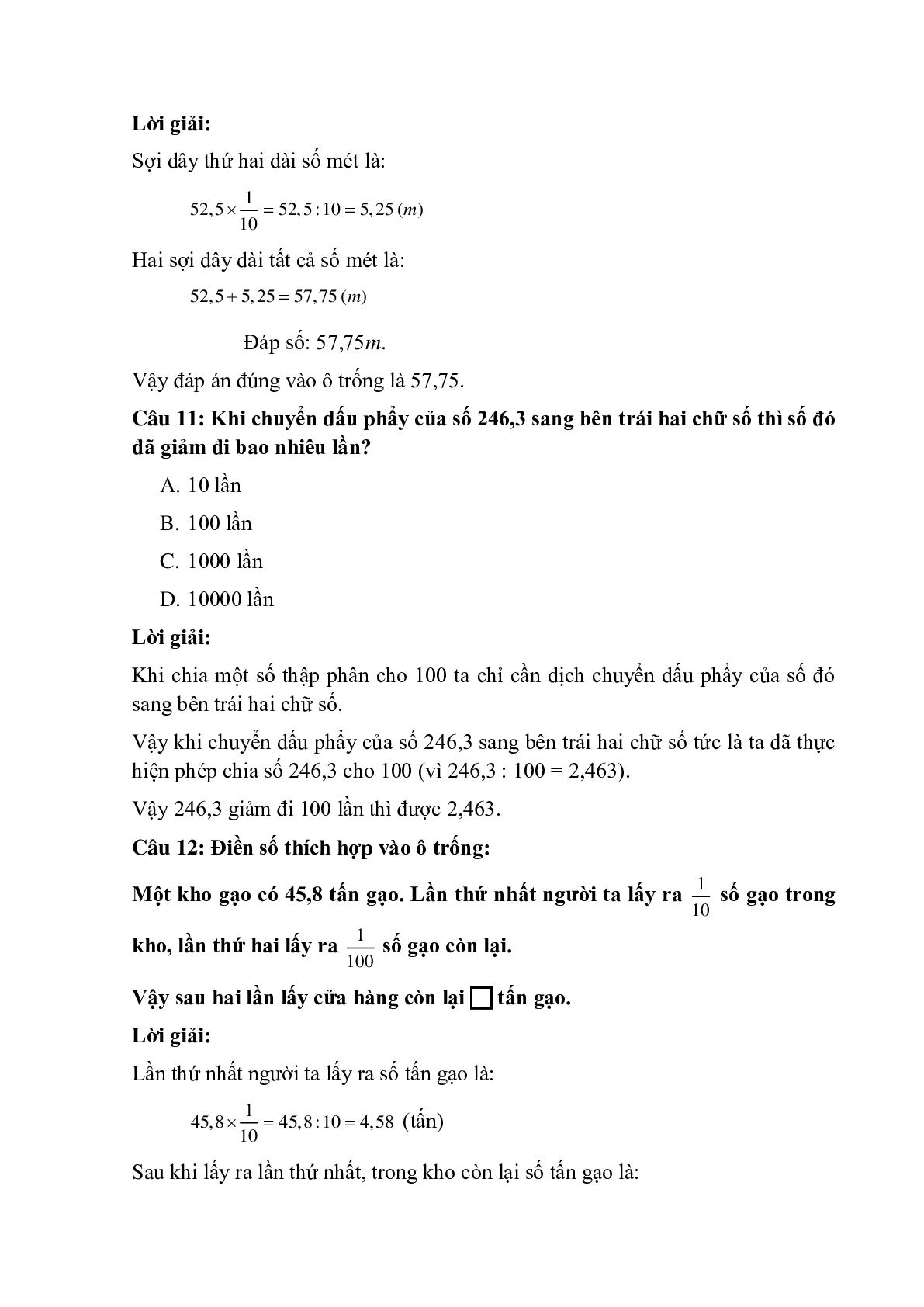 12 câu Trắc nghiệm Chia một số thập phân cho 10, 100, 1000,... có đáp án 2023 – Toán lớp 5 (trang 4)