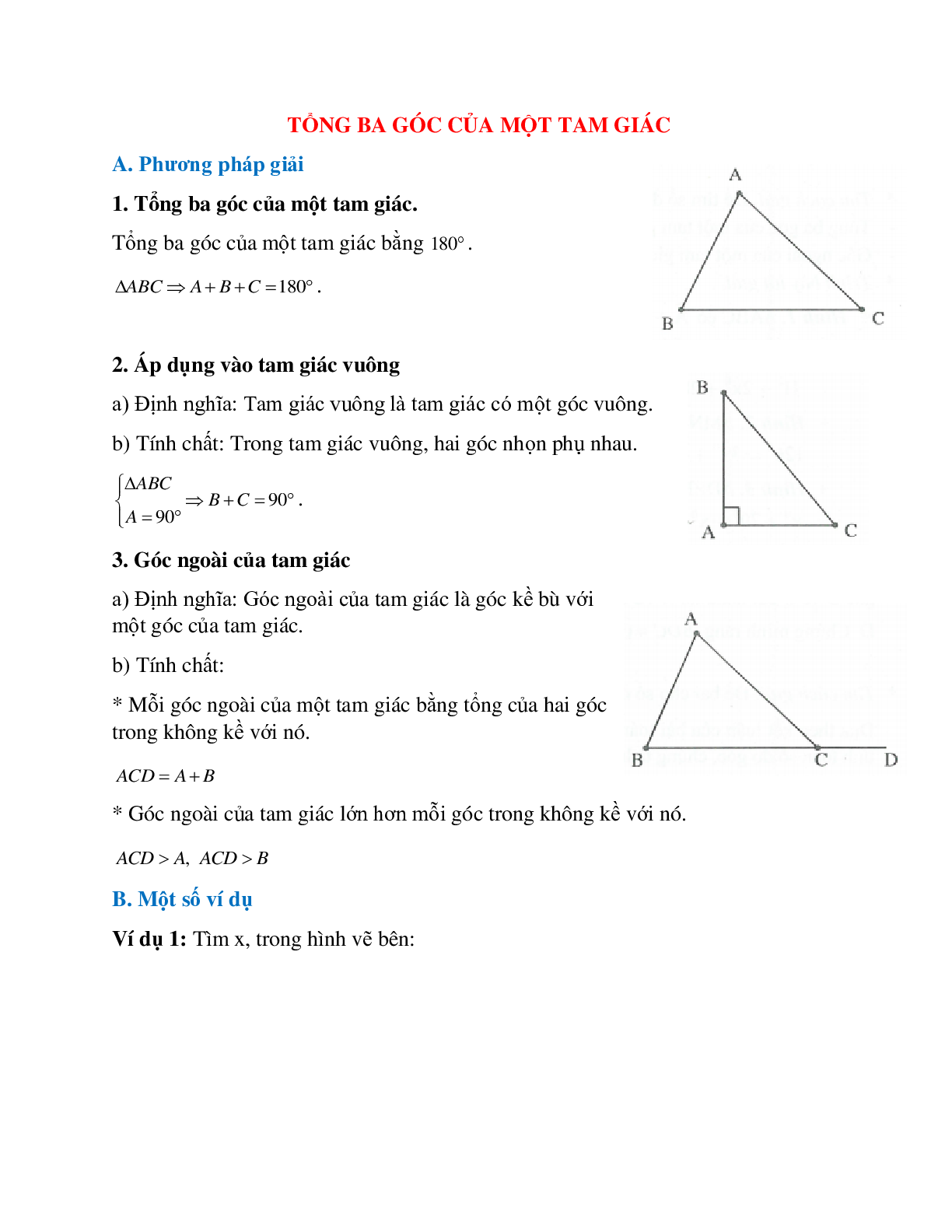 Đầy đủ lý thuyết, bài tập về Tổng ba góc trong tam giác có lời giải (trang 1)