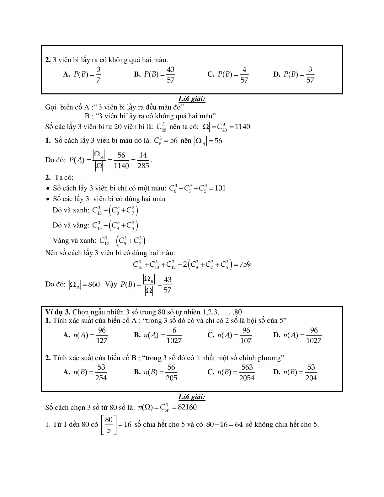 Phương pháp giải và bài tập về Cách tính xác suất theo định nghĩa cổ điển (trang 2)