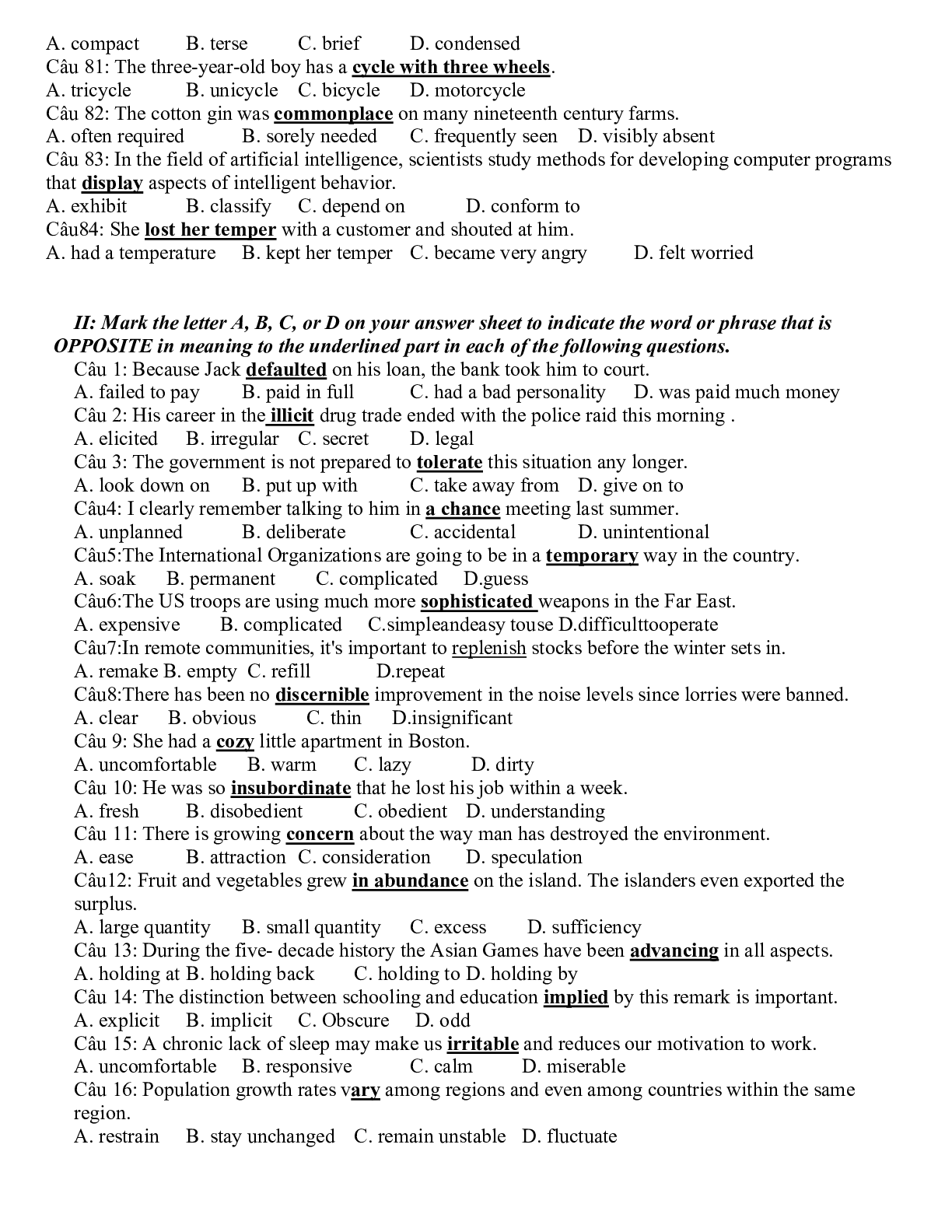 Các dạng bài tập về động từ trái nghĩa có đáp án (trang 5)